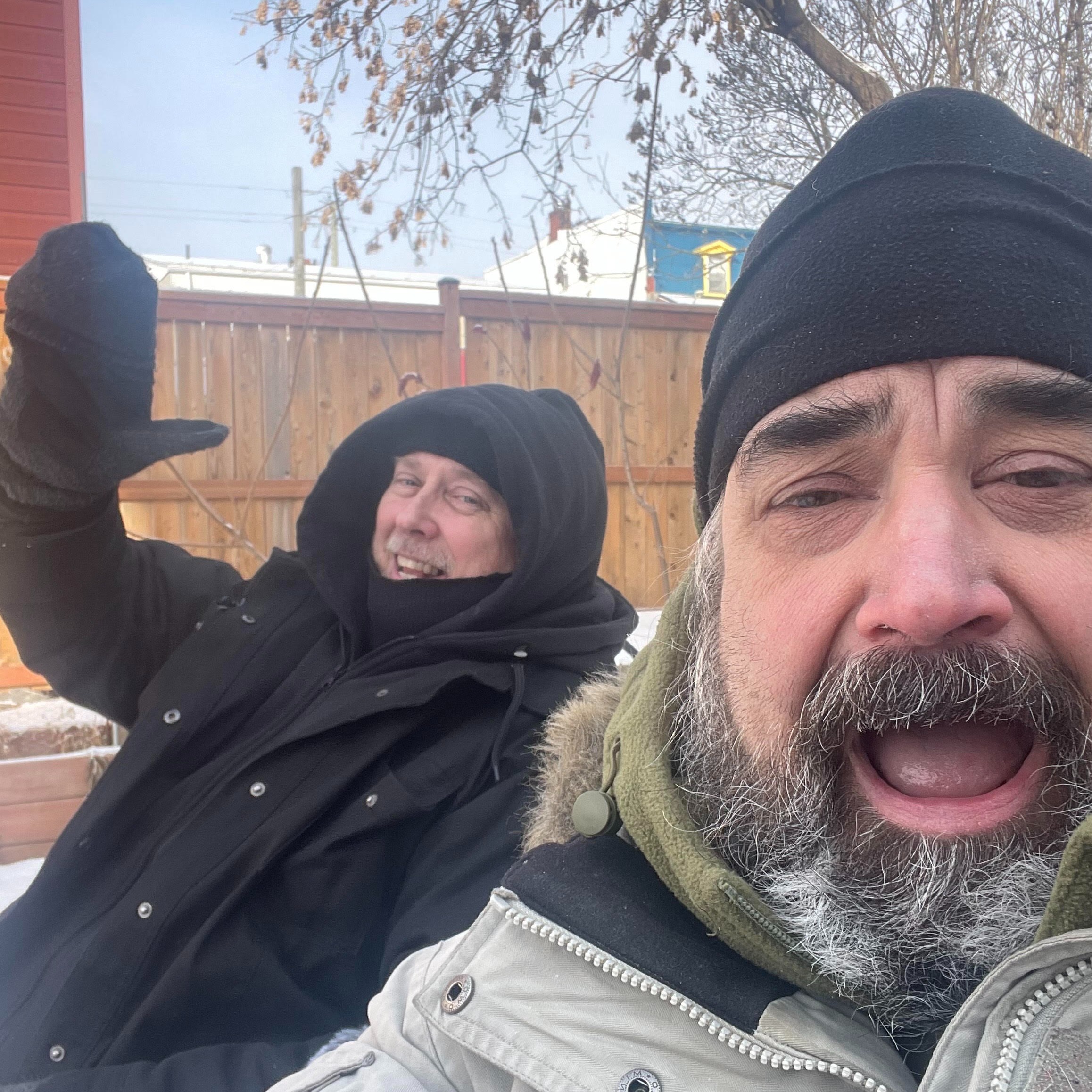2 Dense Dudes by the fire pod cast....episode 6 Chris never shuts up episode artwork
