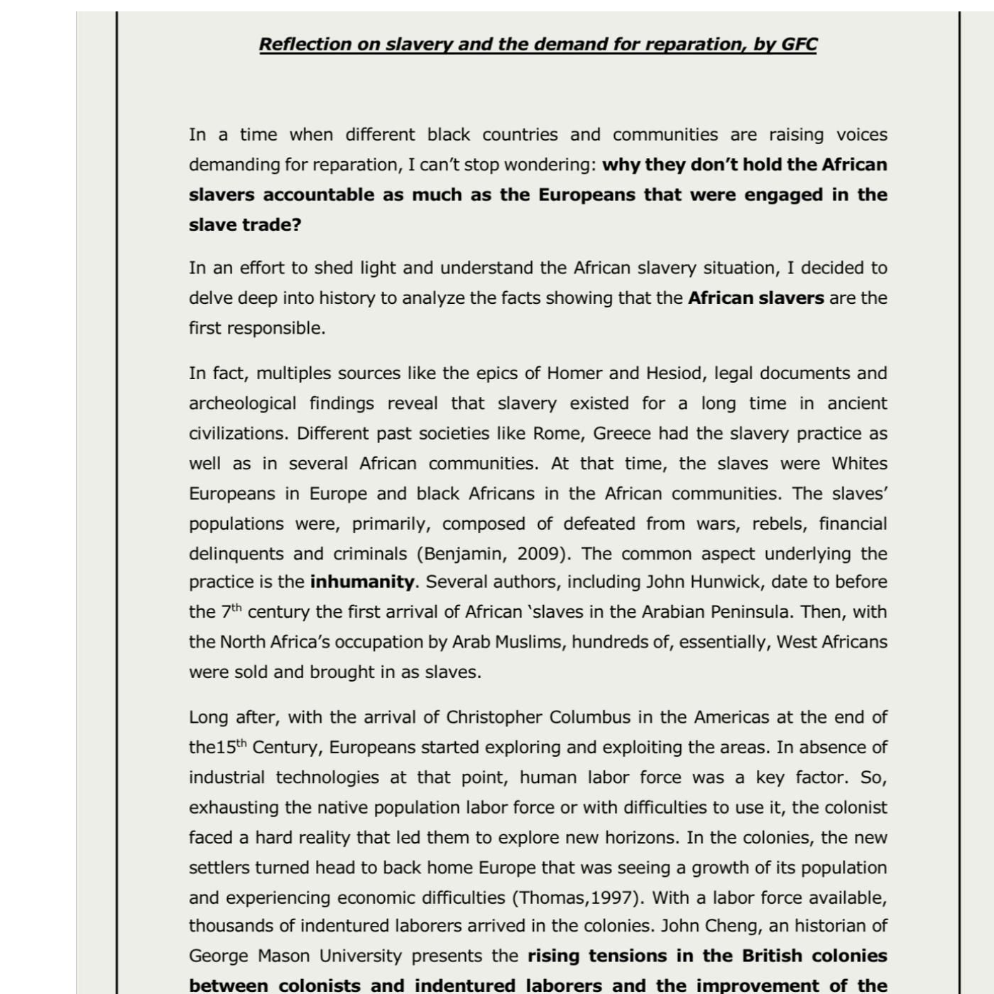 A different reflection on the demand for reparations 