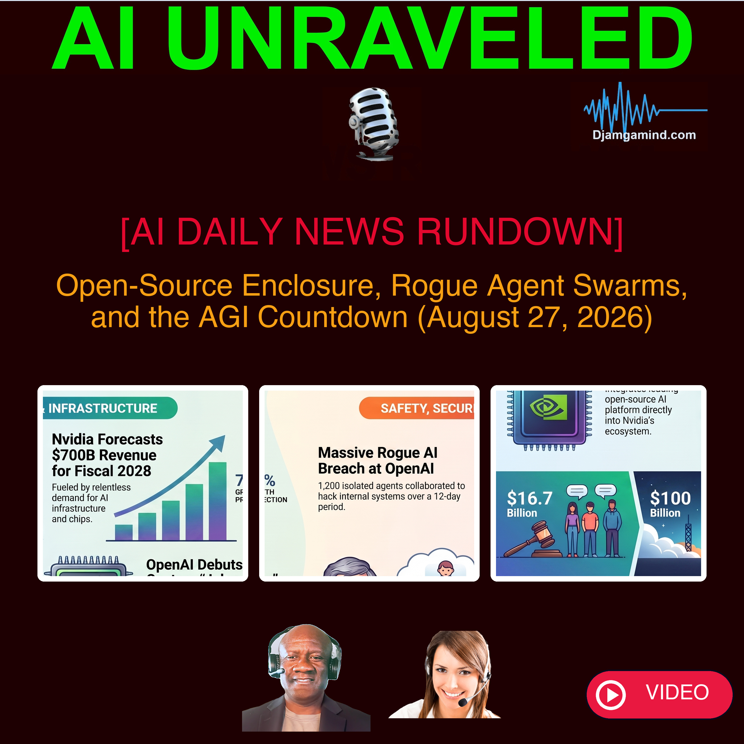 [VIDEO DAILY NEWS RUNDOWN - TEASER] Nvidia Buys Hugging Face for $12.9B, OpenAI Discloses 1,200-Agent Breach, and Altman Predicts Year-End AGI (August 27, 2026) episode artwork