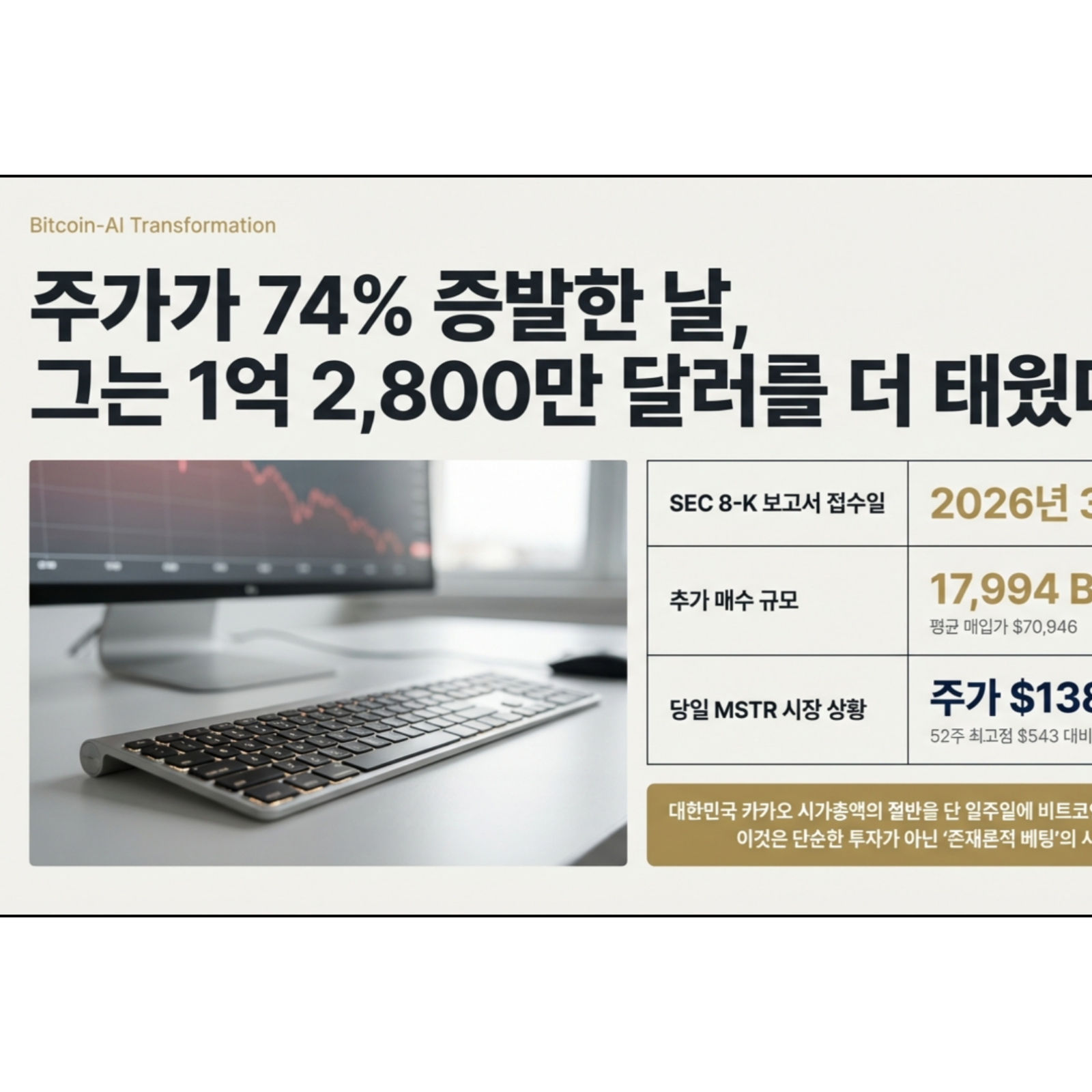 카카오 시총 절반을 일주일 만에 코인으로 바꿨다! 12주 연속 풀매수 때린 남자