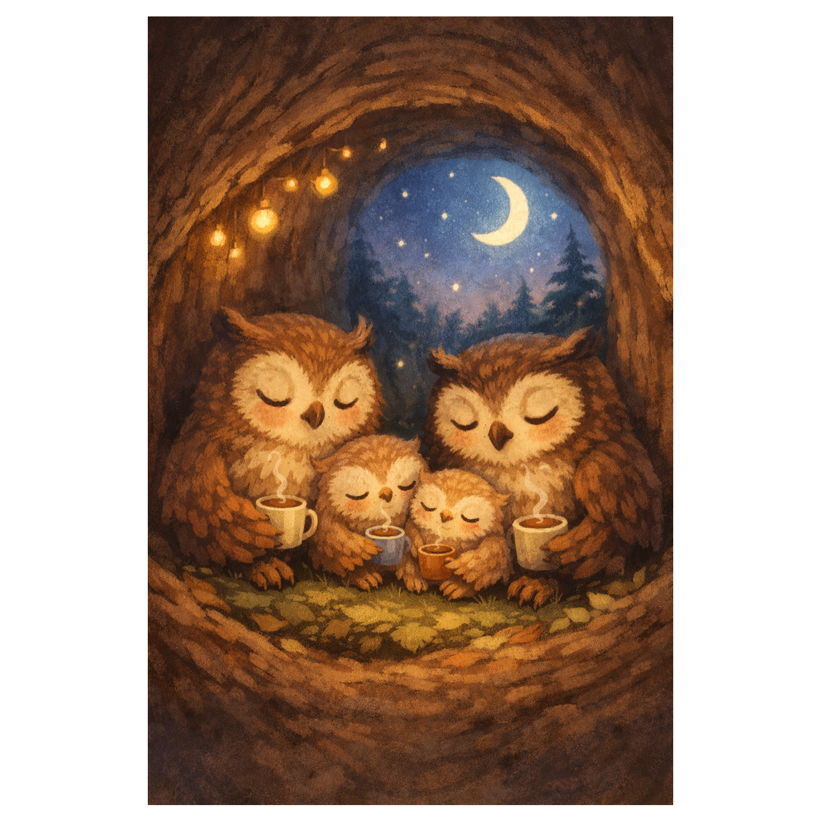 The Owl Family in the Old Oak Tree