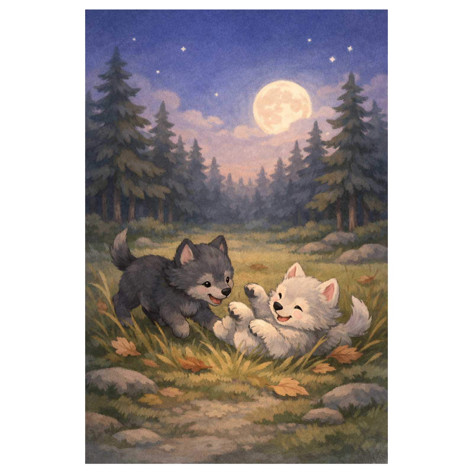 The Two Little Wolves Who Played Until Moonrise
