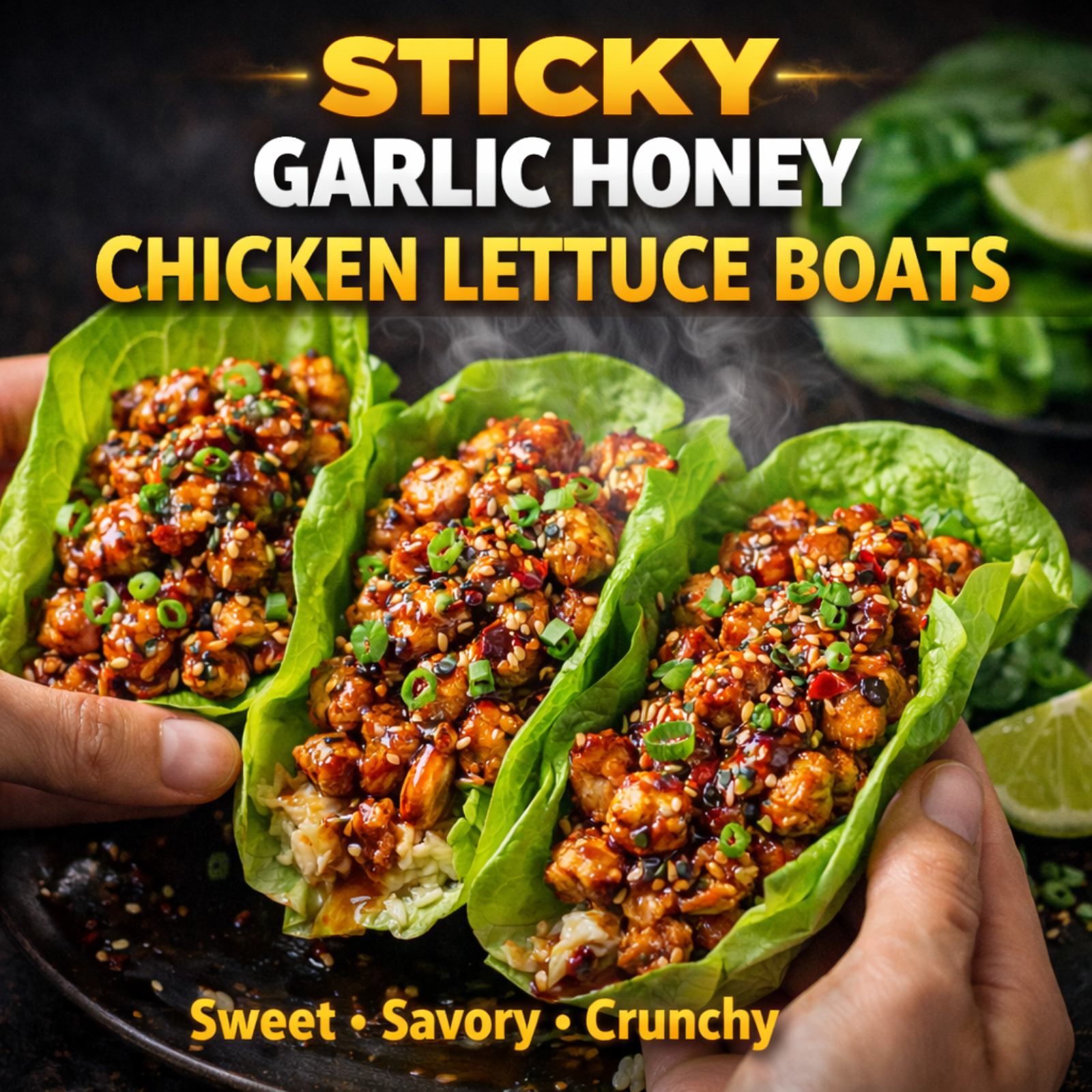 Sticky Garlic Honey Chicken Lettuce Boats
