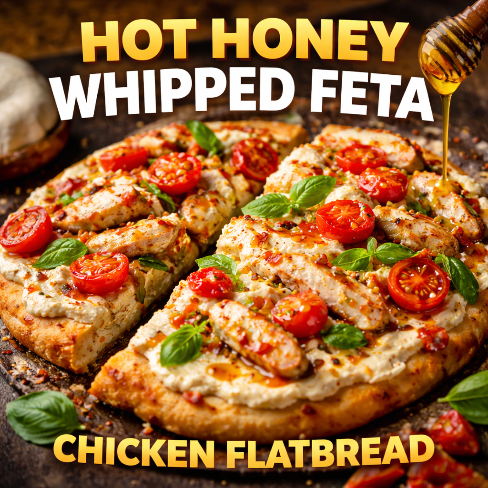 Hot Honey Whipped Feta Chicken Flatbread