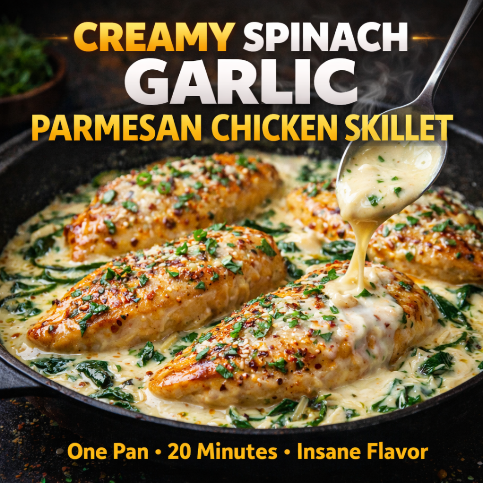 Creamy Spinach Garlic Parmesan Chicken Skillet