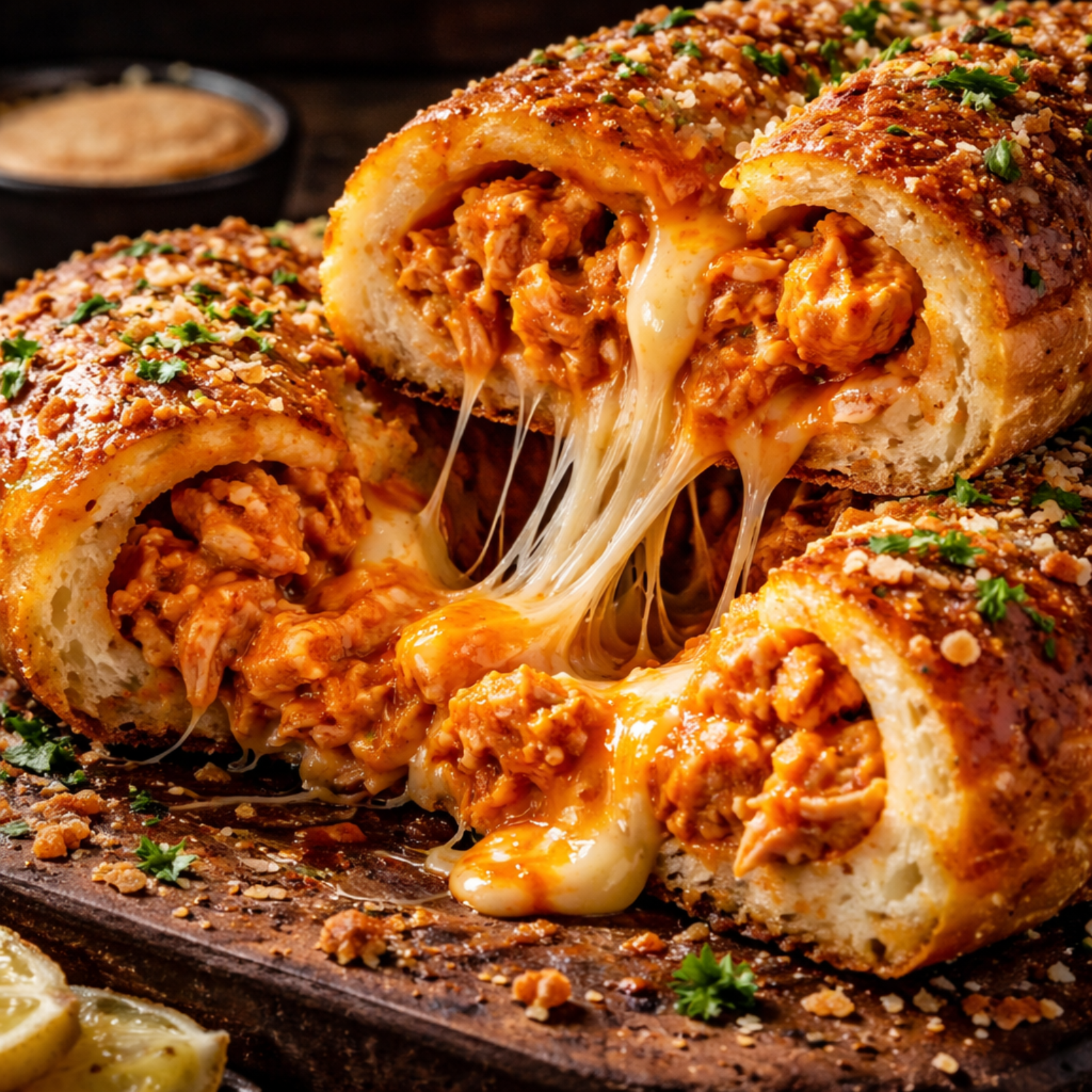 Buffalo Chicken Stuffed Garlic Bread Core 