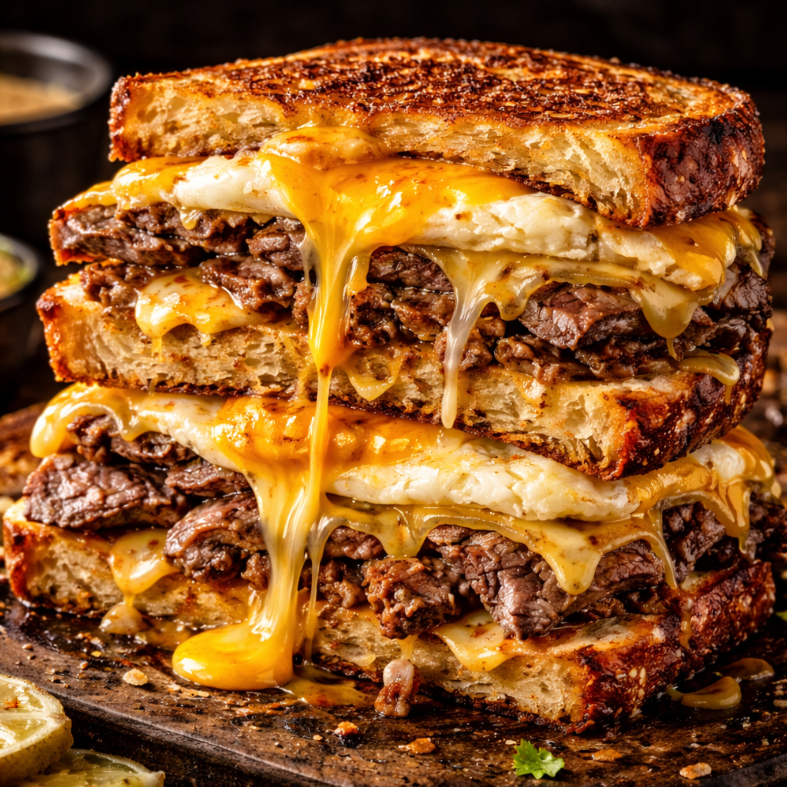 Steak Egg Breakfast Melt Stack 