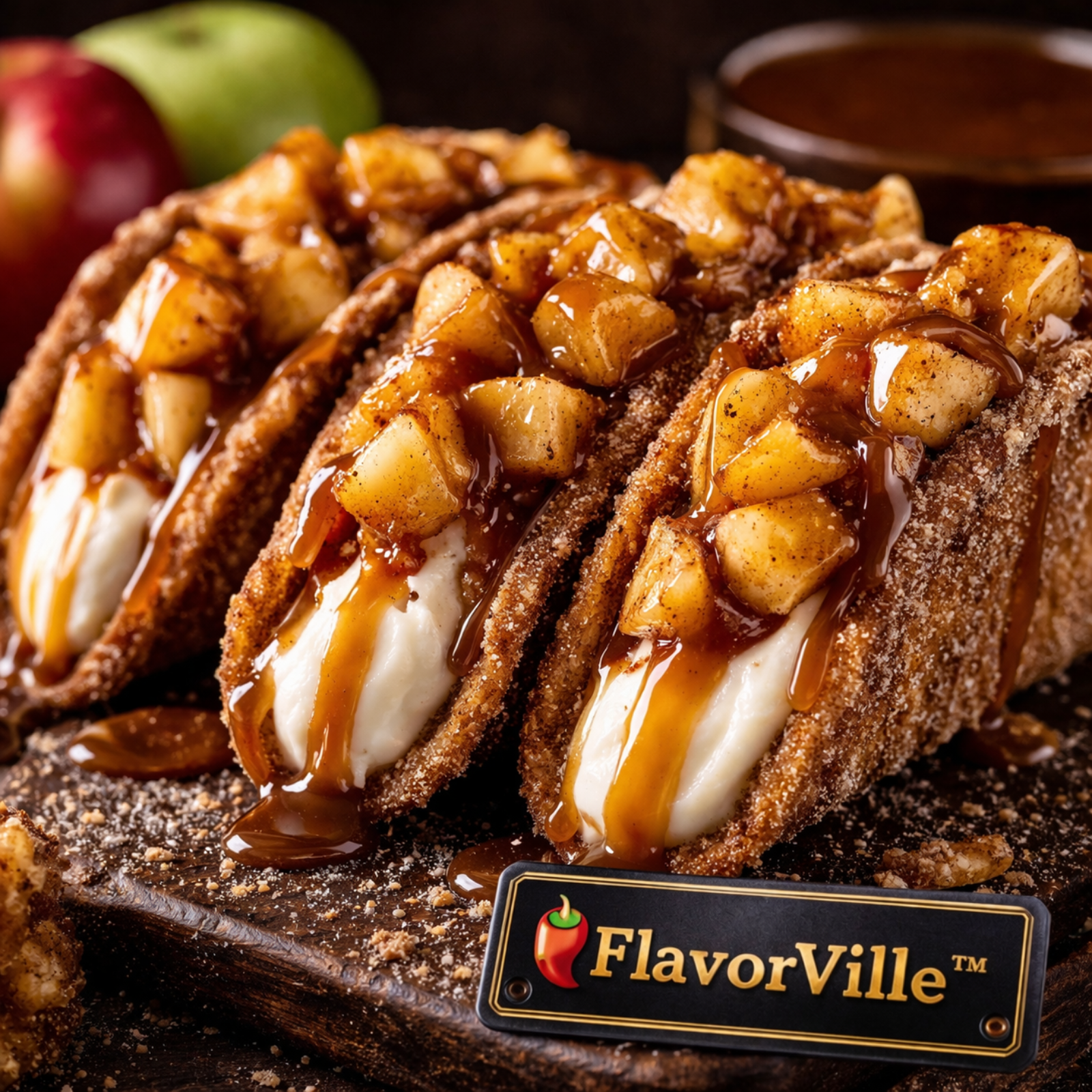 Caramel Apple Cheesecake Tacos 