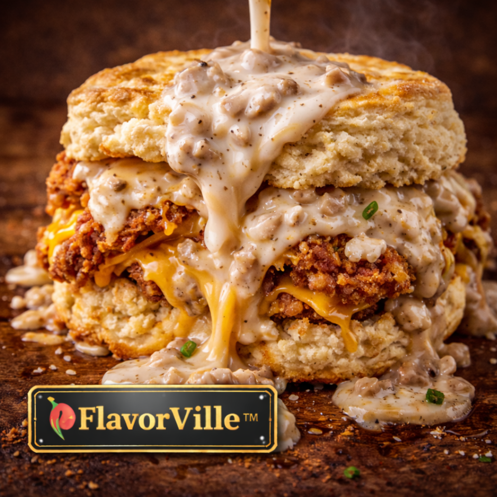 Biscuit & Gravy Stuffed Chicken Stack