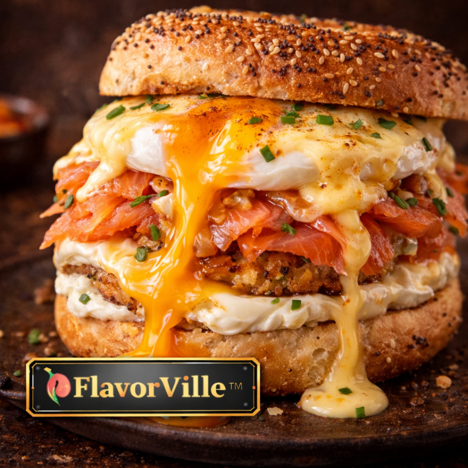 Smoked Salmon Egg Melt Bagel Stack