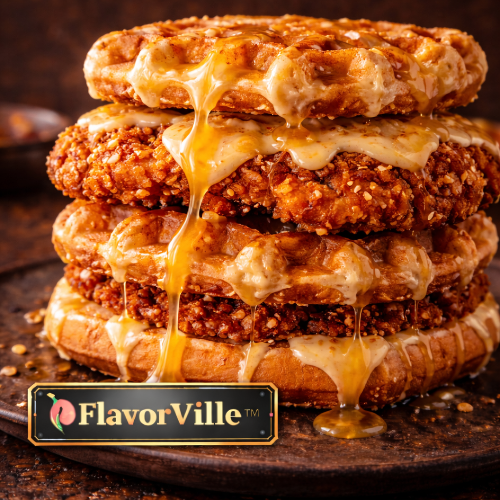 Honey Butter Chicken & Waffle Melt Stack 