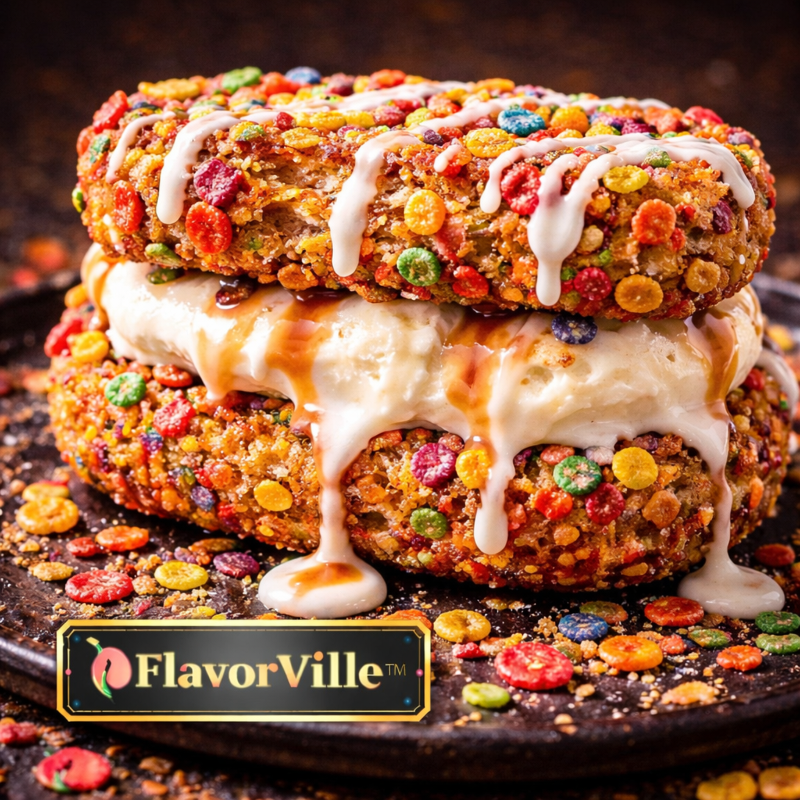 Rainbow Cereal Churro Ice Cream Stack