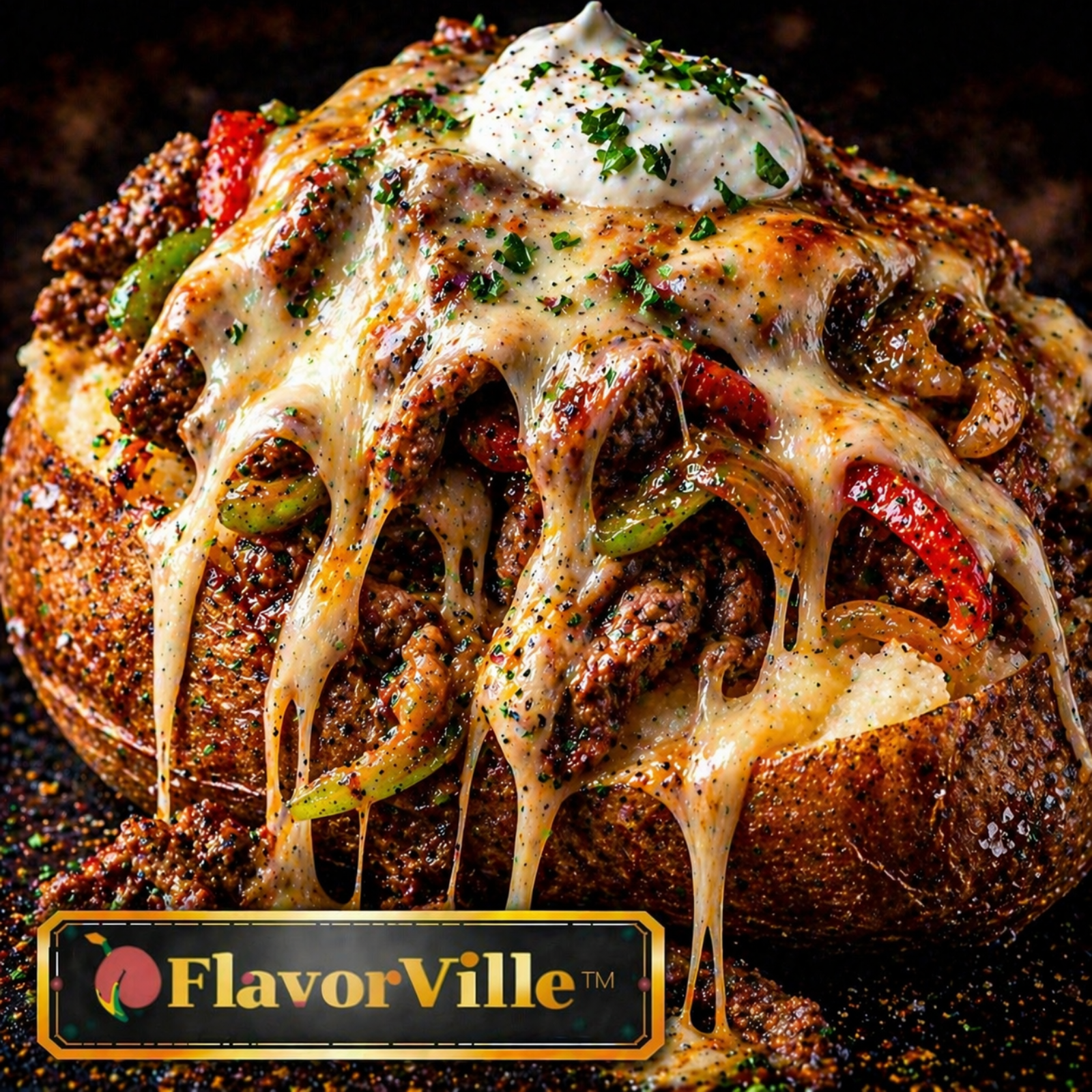 Philly Cheesesteak Loaded Baked Potato Melt