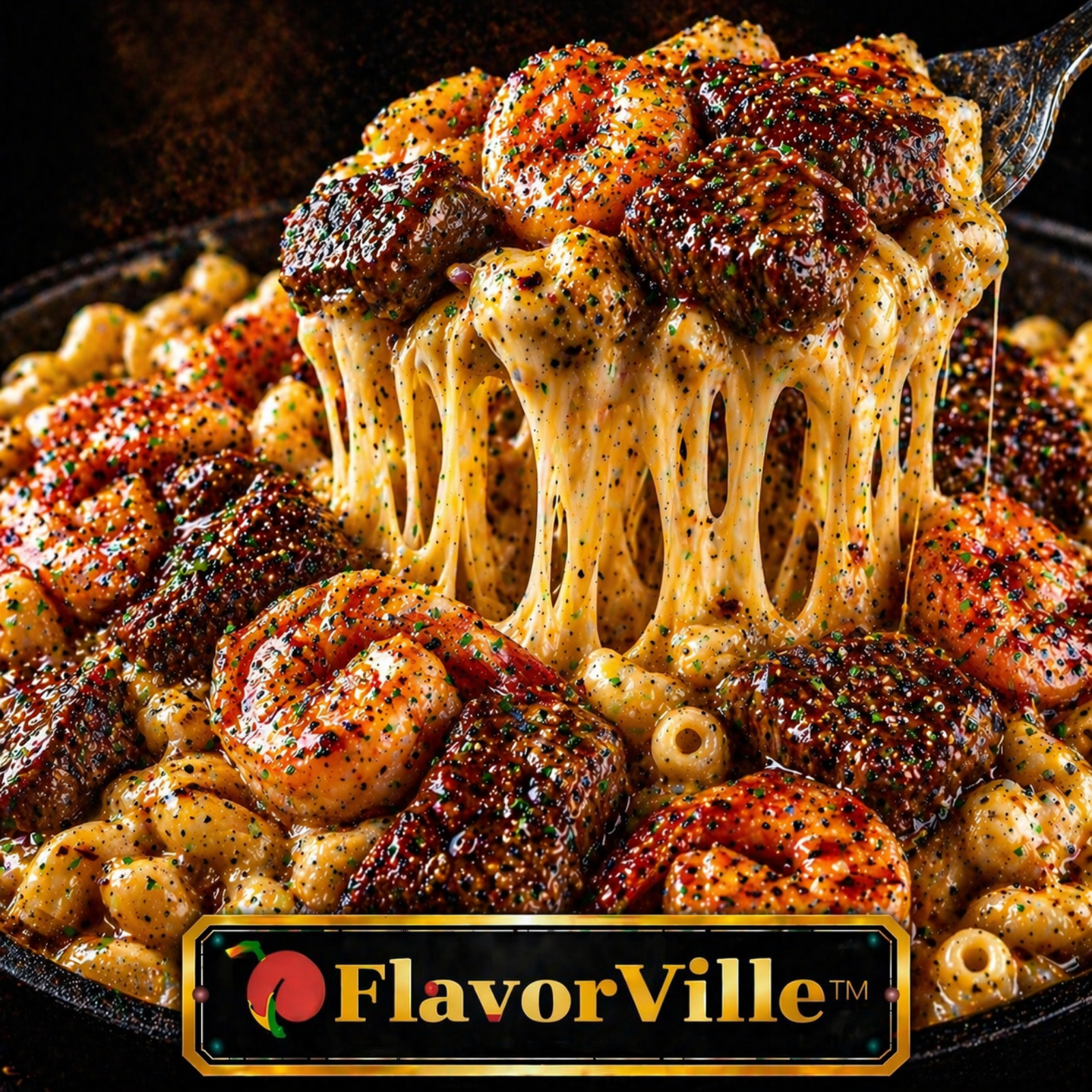 Honey Pepper Steak Shrimp Mac Melt 