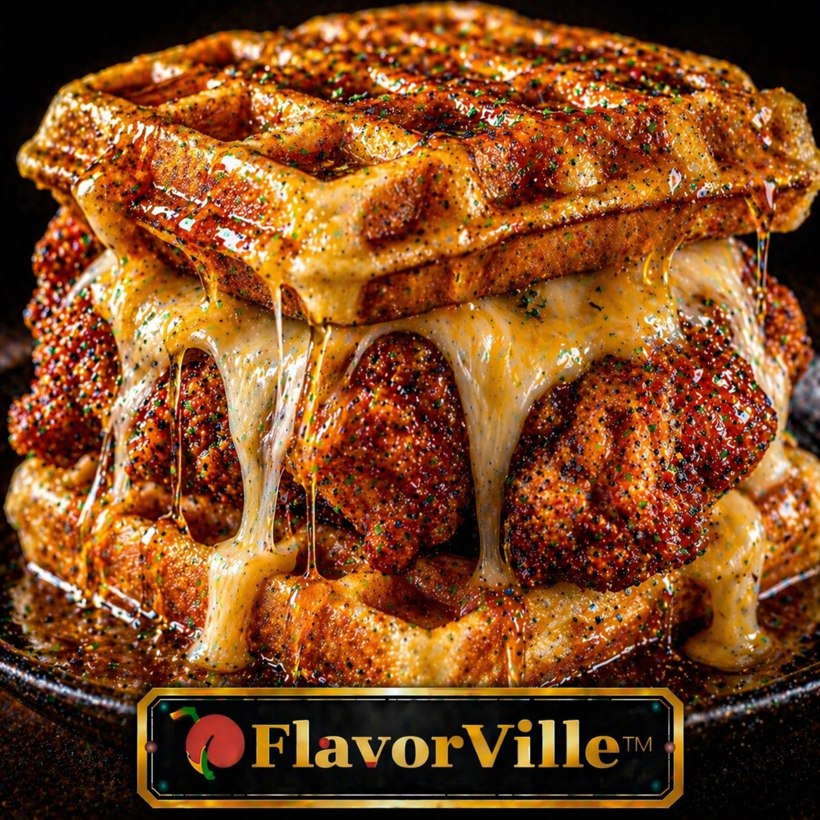Cajun Honey Butter Chicken & Waffle Stack Melt 