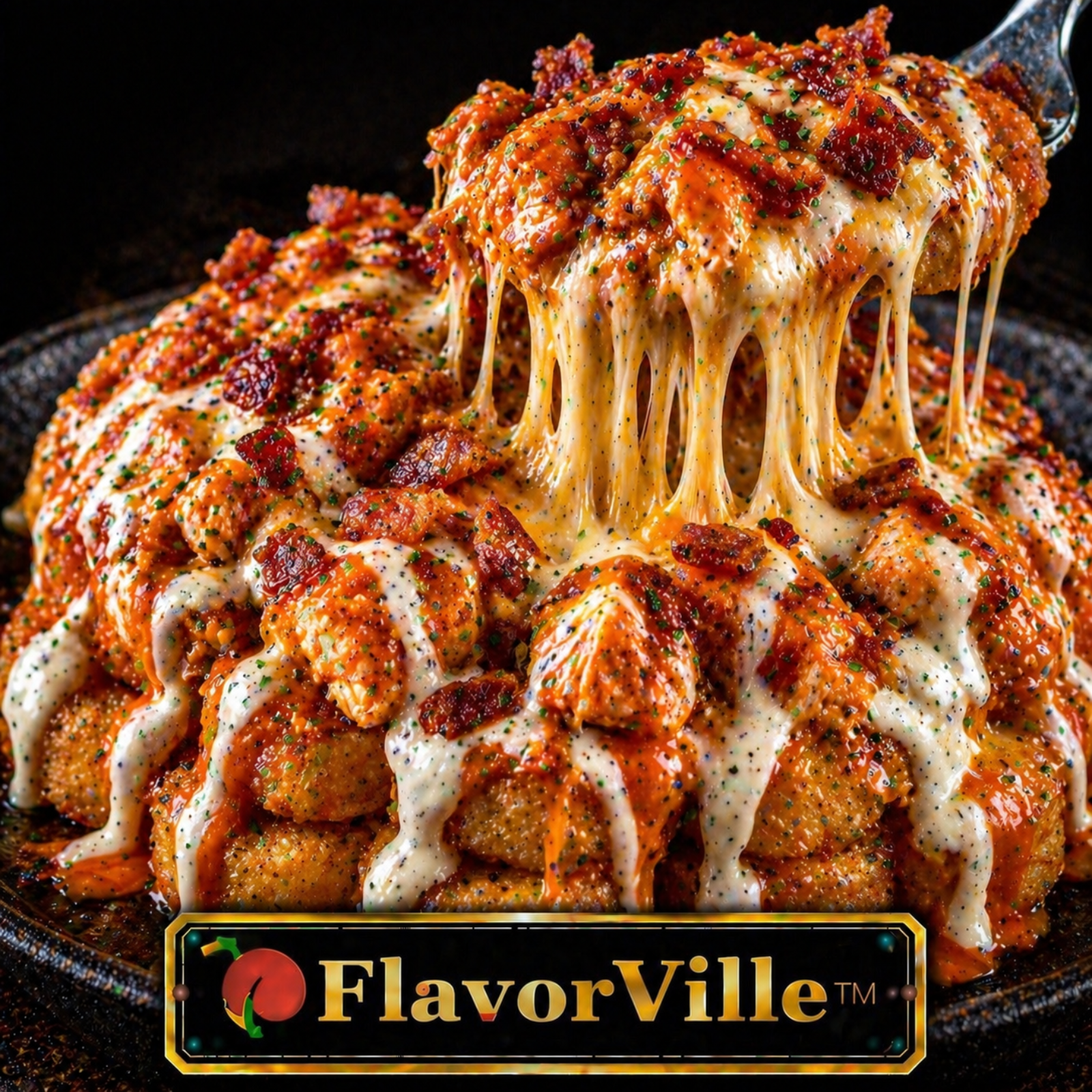 Buffalo Chicken Bacon Ranch Loaded Tater Bomb