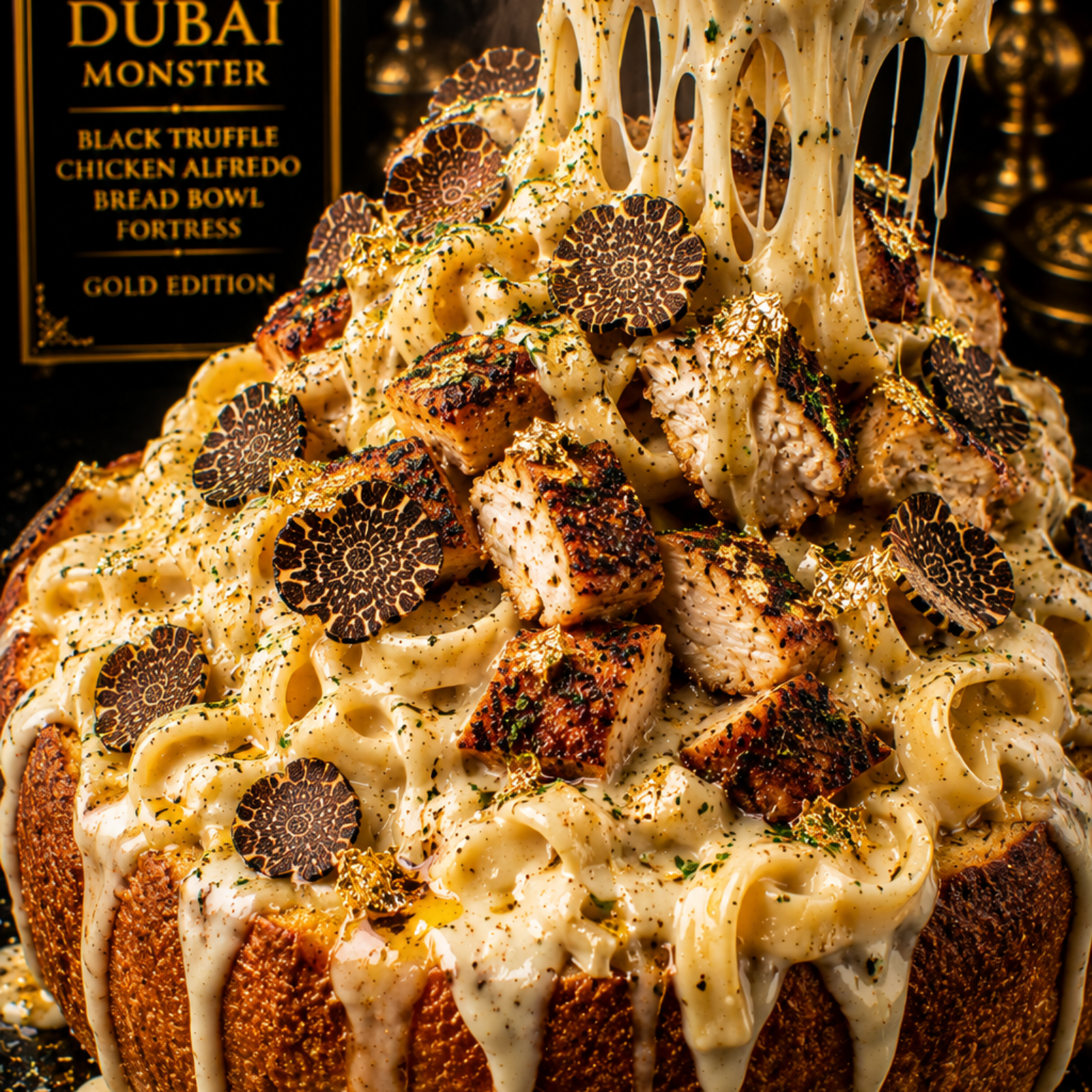 Dubai Black Truffle Chicken Alfredo Bread Bowl Fortress (FlavorVille™)