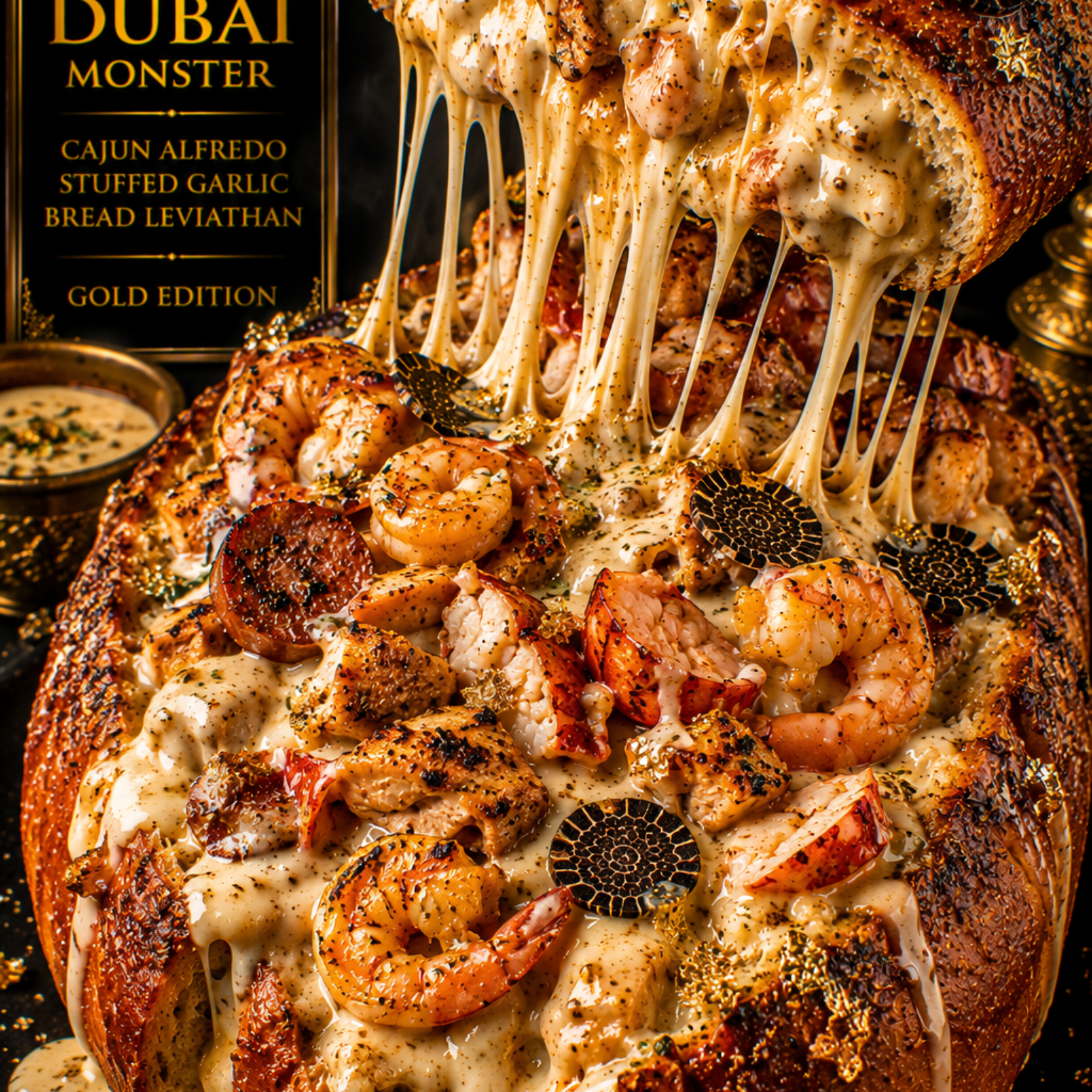 Dubai Cajun Alfredo Stuffed Garlic Bread Leviathan (FlavorVille™)