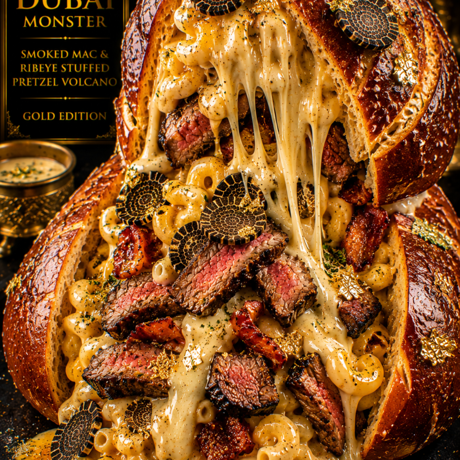 Dubai Smoked Mac & Ribeye Stuffed Pretzel Volcano (FlavorVille™)