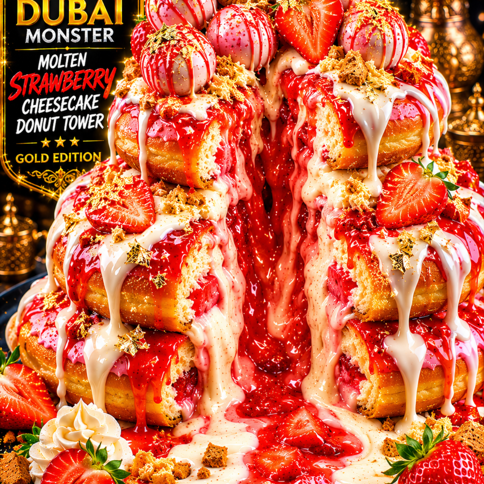 Dubai Molten Strawberry Cheesecake Donut Tower (FlavorVille™)