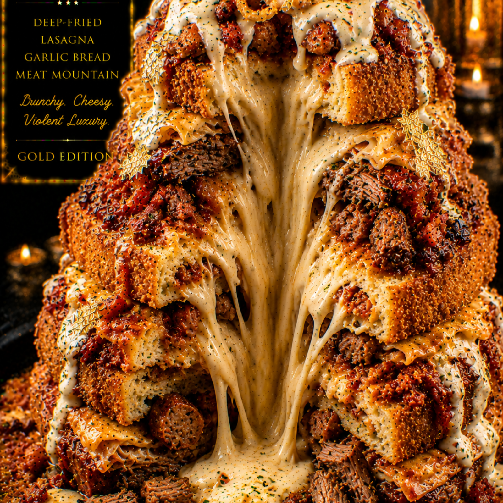 Deep-Fried Lasagna Garlic Bread Meat Mountain (FlavorVille™)