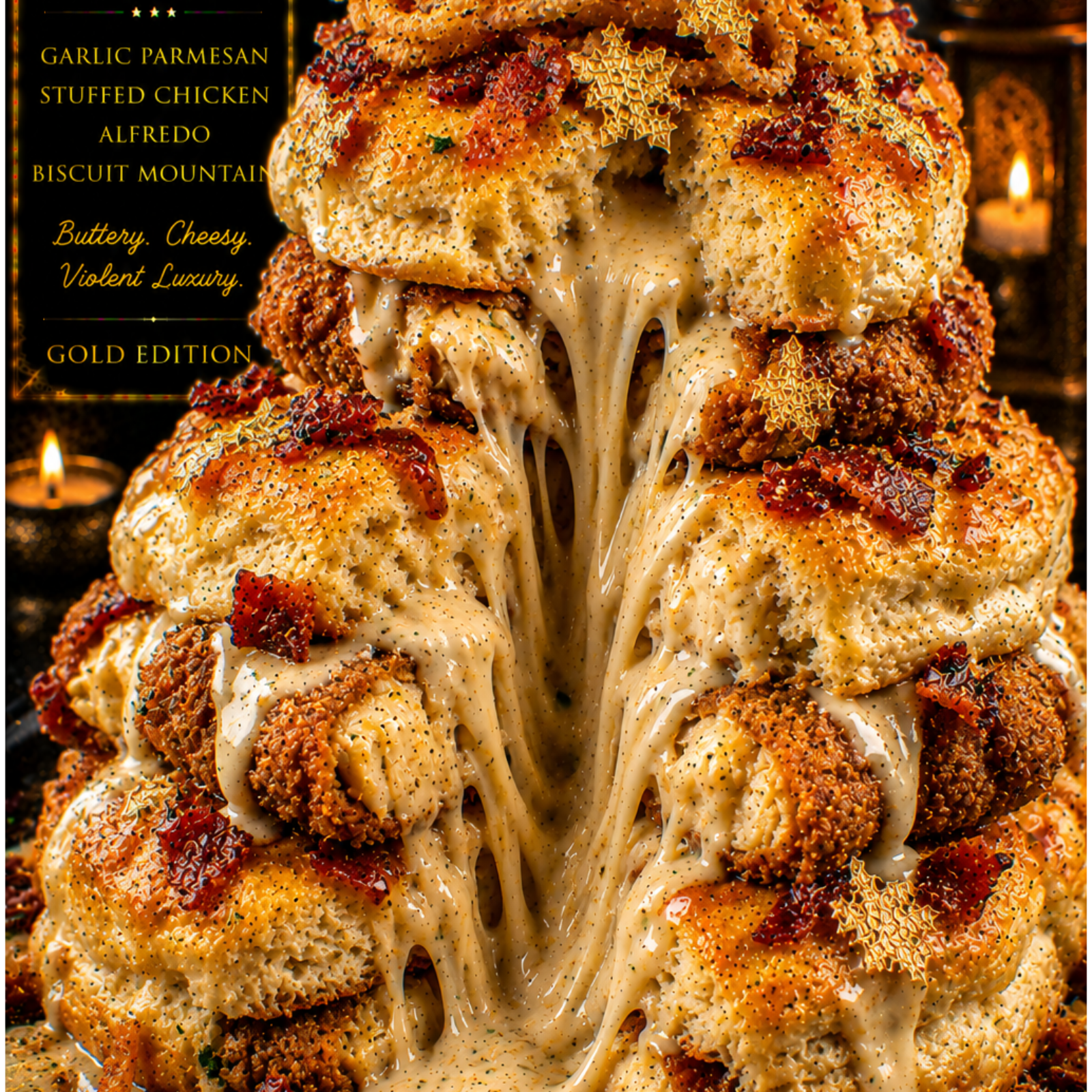 Garlic Parmesan Stuffed Chicken Alfredo Biscuit Mountain (FlavorVille™)