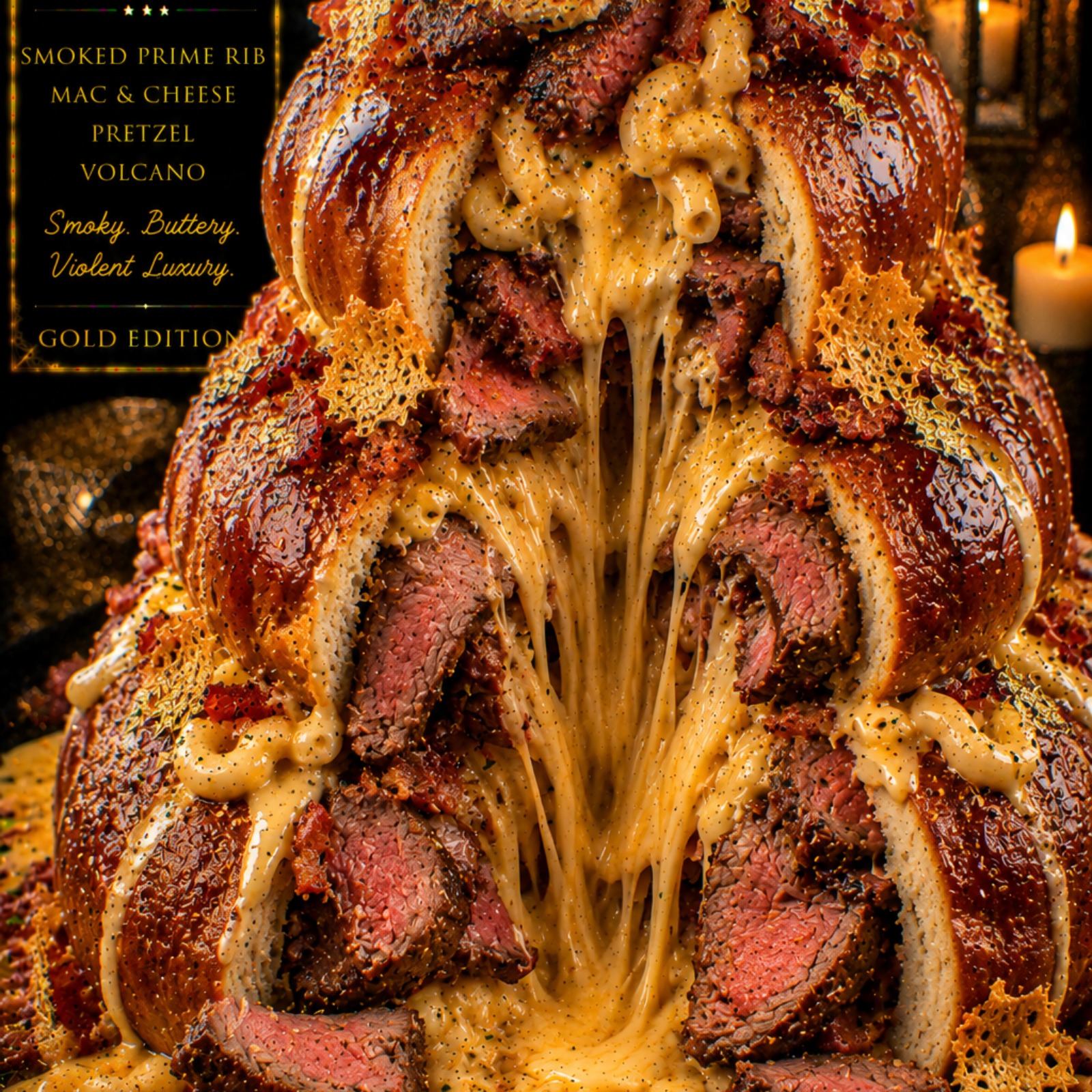 Smoked Prime Rib Mac & Cheese Pretzel Volcano (FlavorVille™)