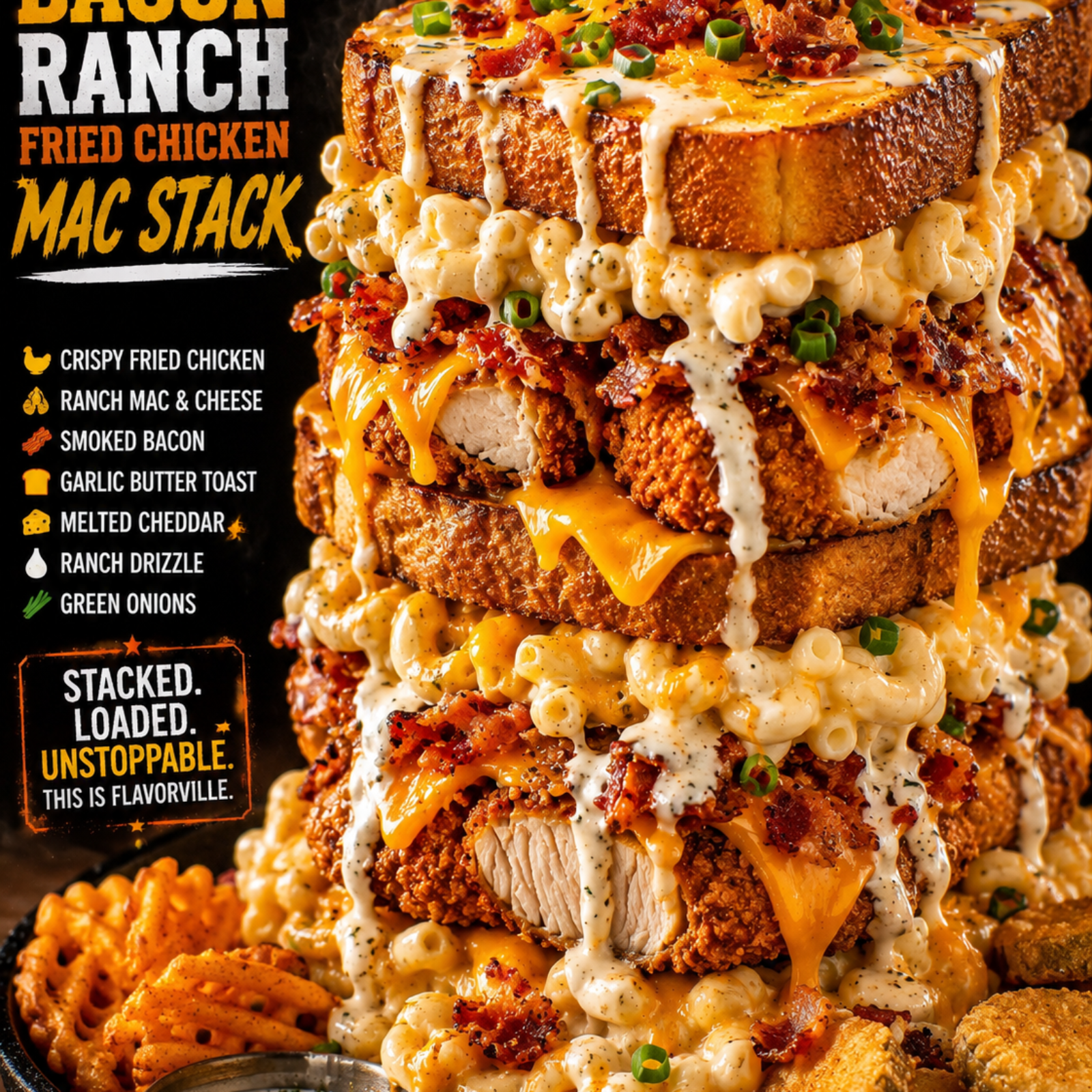 FlavorVille™ Bacon Ranch Fried Chicken Mac Stack