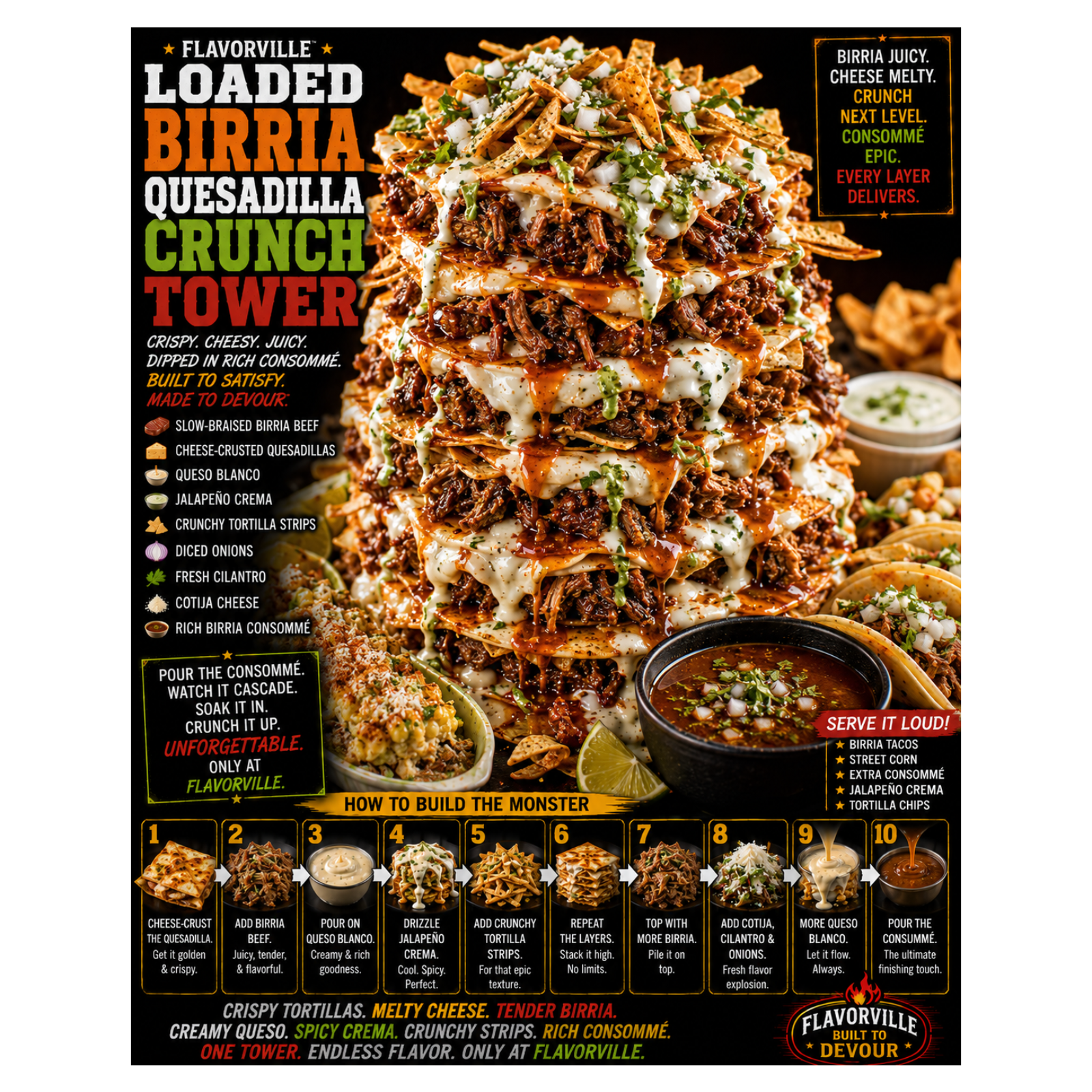 FlavorVille™ Loaded Birria Quesadilla Crunch Tower