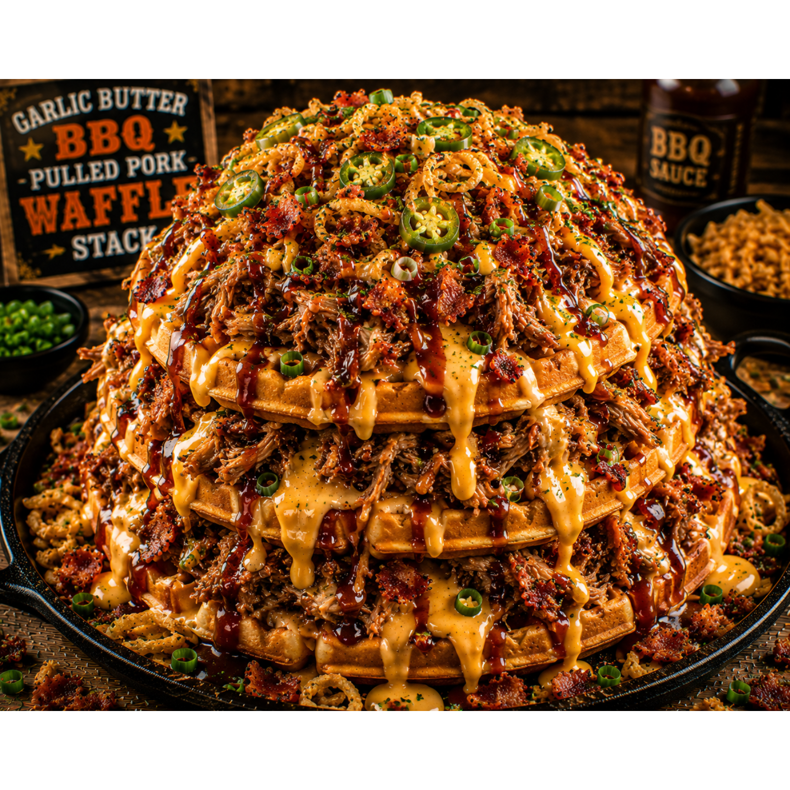 FLAVORVILLE™ GARLIC BUTTER BBQ PULLED PORK WAFFLE STACK