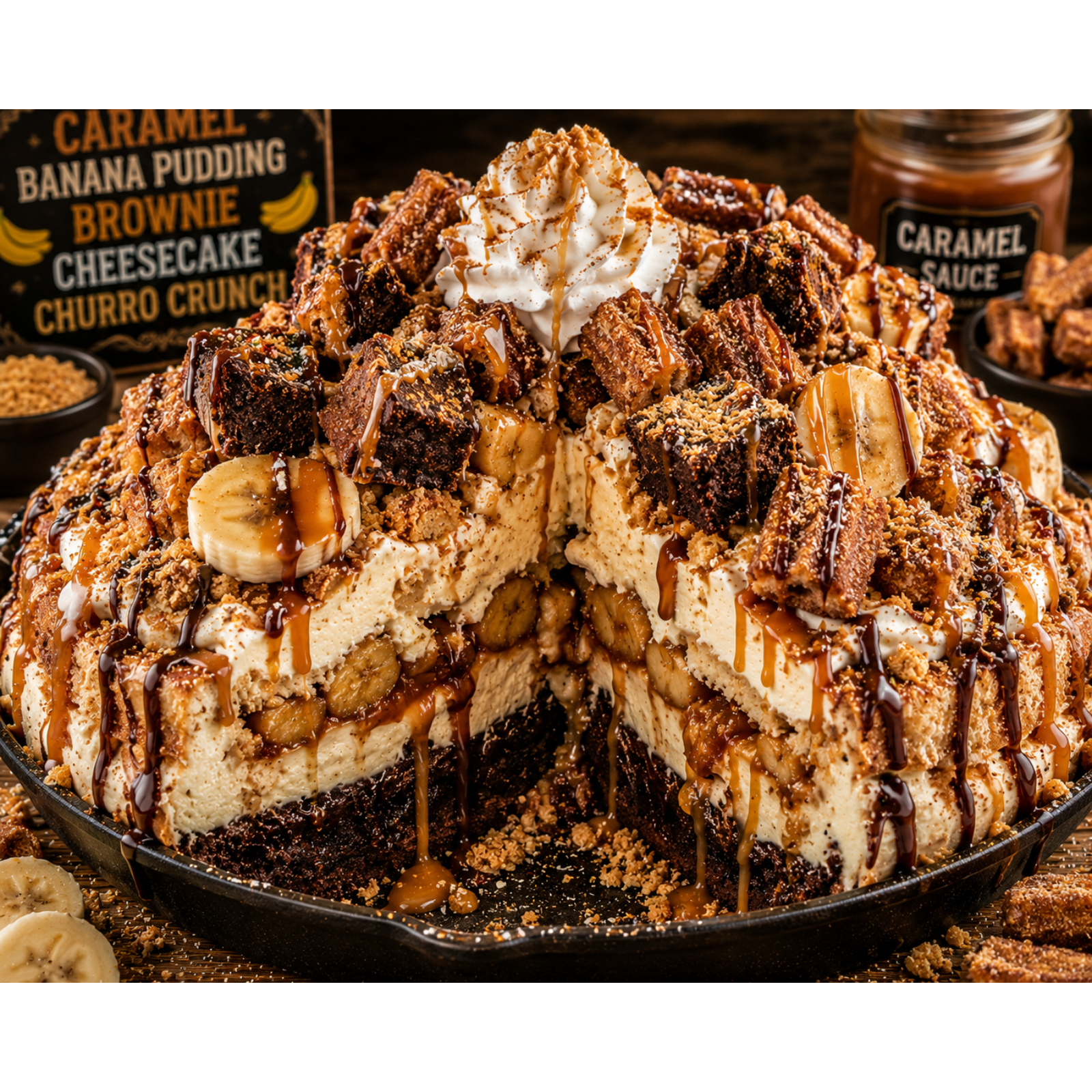 FLAVORVILLE™ CARAMEL BANANA PUDDING BROWNIE CHEESECAKE CHURRO CRUNCH