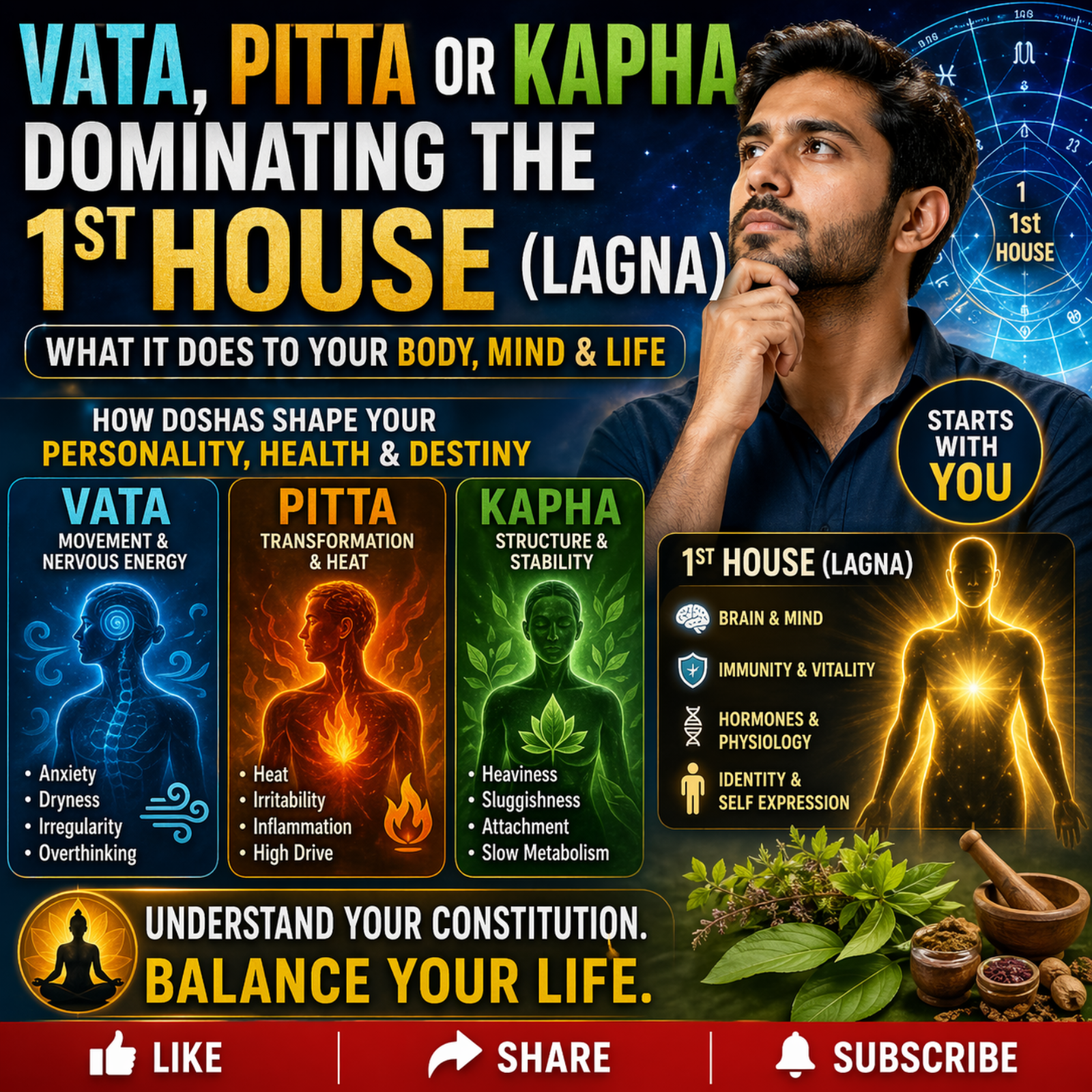 Vata Pitta Kapha in the 1st House | Ayurveda & Vedic Astrology Body–Mind Analysis