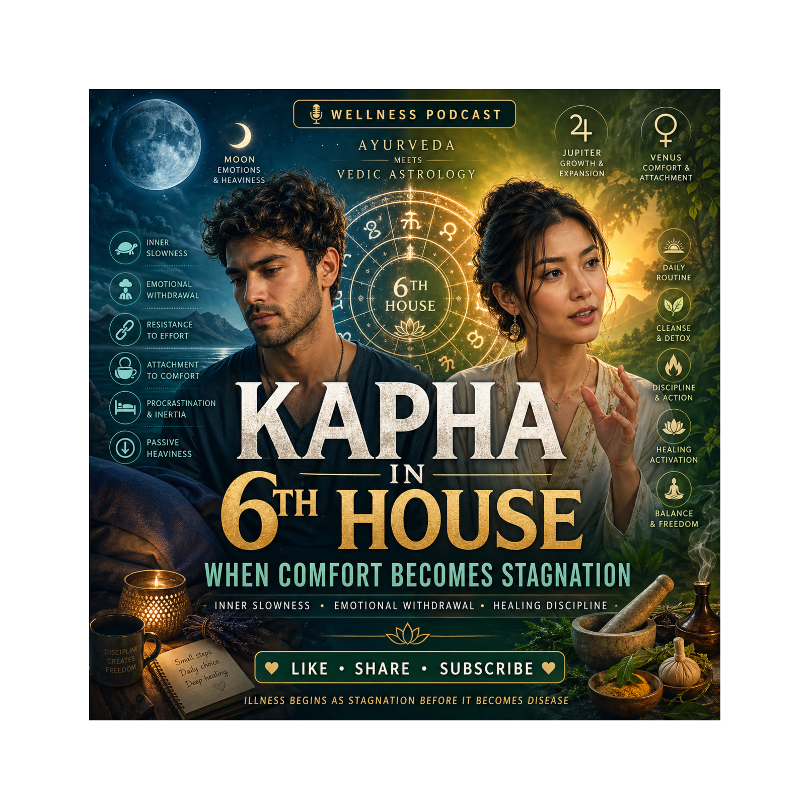 Kapha in the 6th House: Hidden Stagnation, Emotional Congestion & Healing Through Discipline