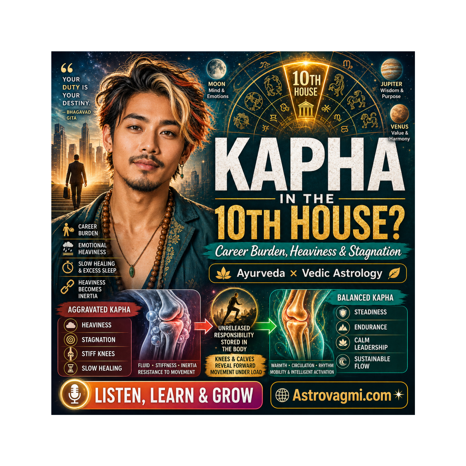Kapha in the 10th House: Career Heaviness, Stagnation & Ayurvedic Astrology Healing