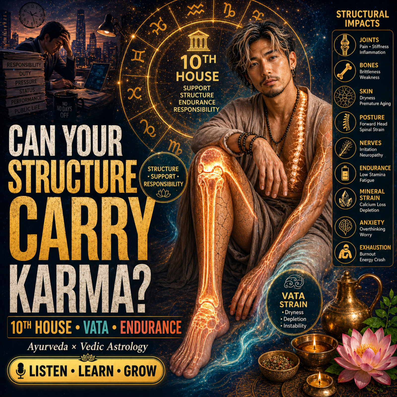 Vata in the 10th House: Career Stress, Bone Weakness & the Cost of Responsibility