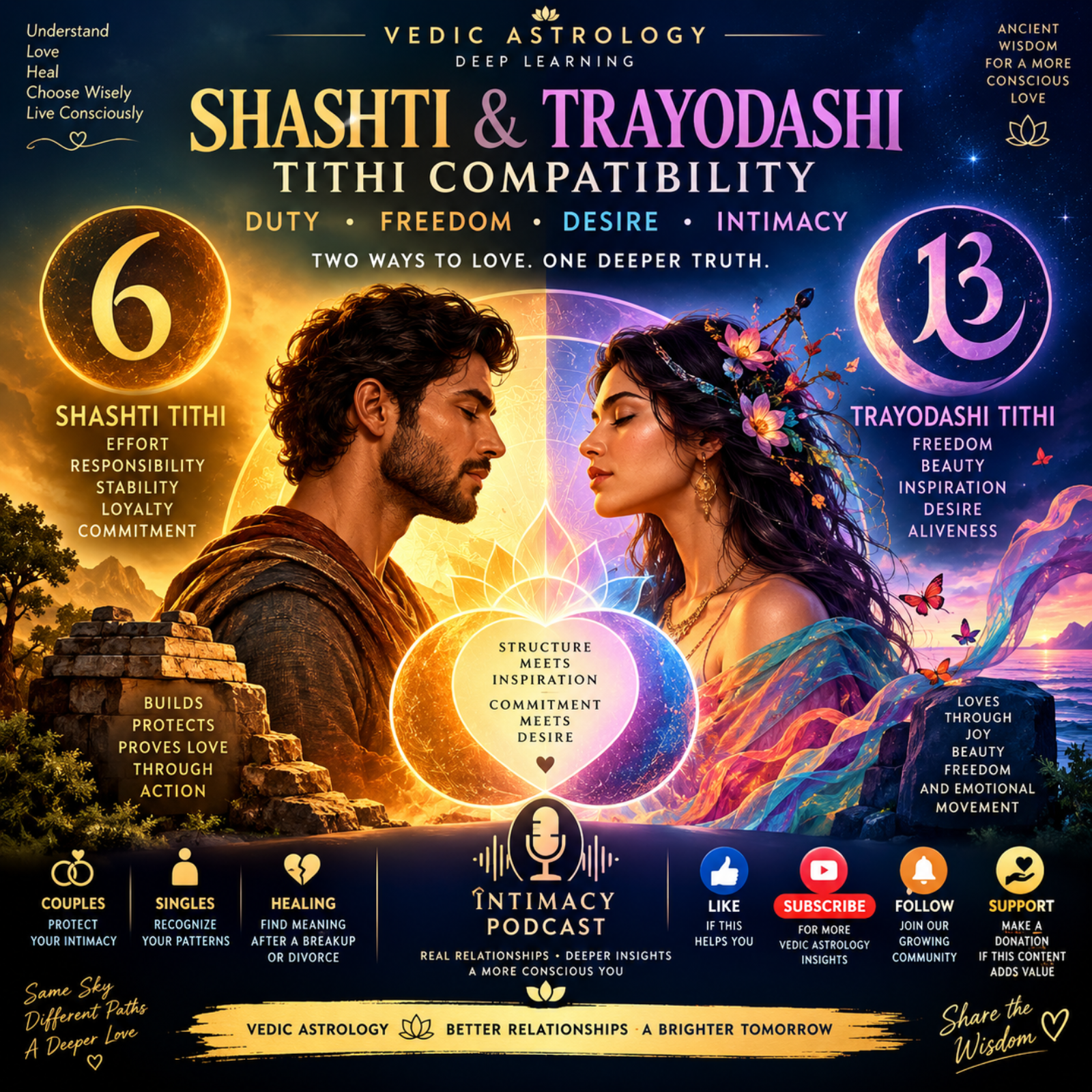 Shashti & Trayodashi Tithi Compatibility: Duty, Freedom, Desire & Intimacy
