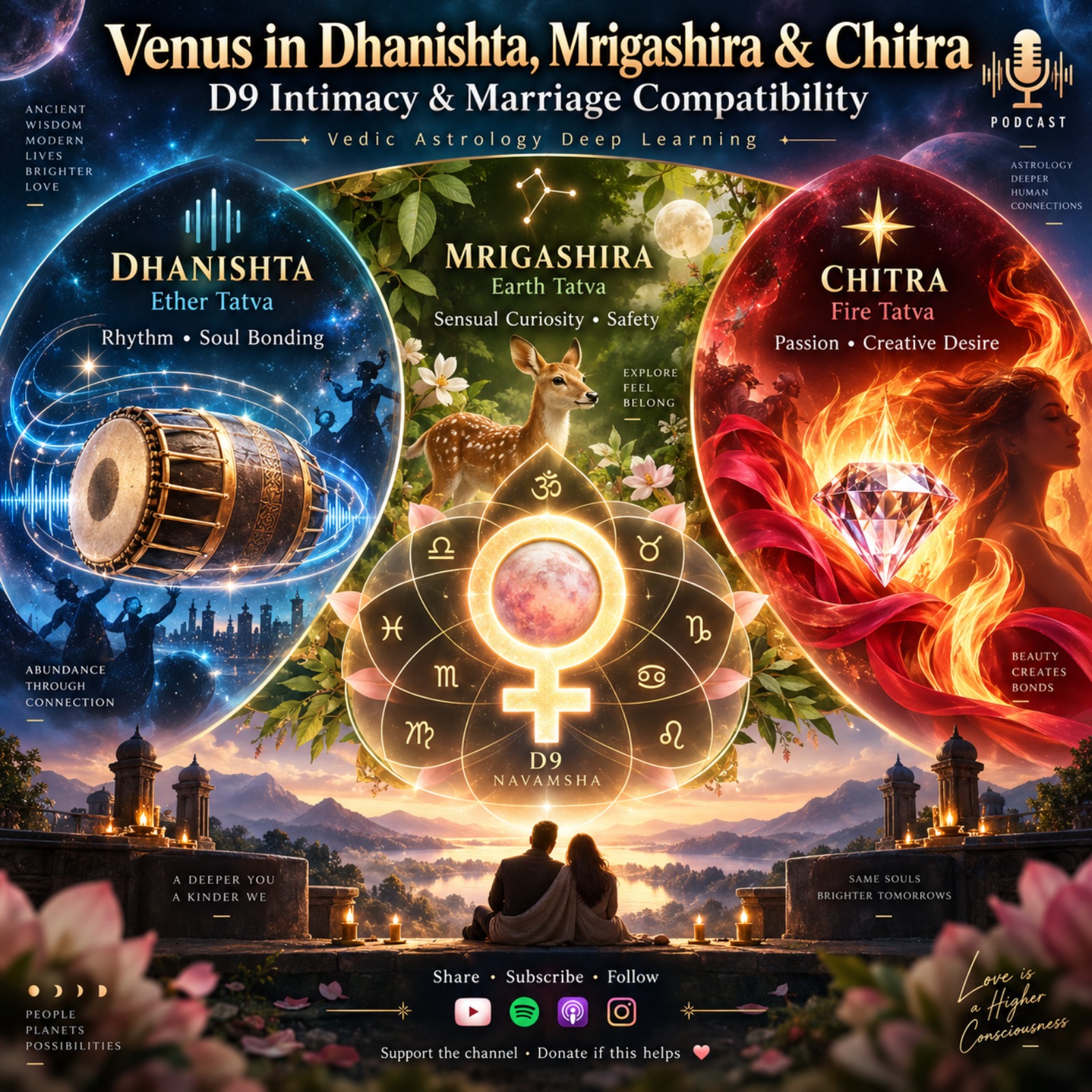 Venus in Dhanishta, Mrigashira & Chitra: D9 Intimacy & Marriage Compatibility
