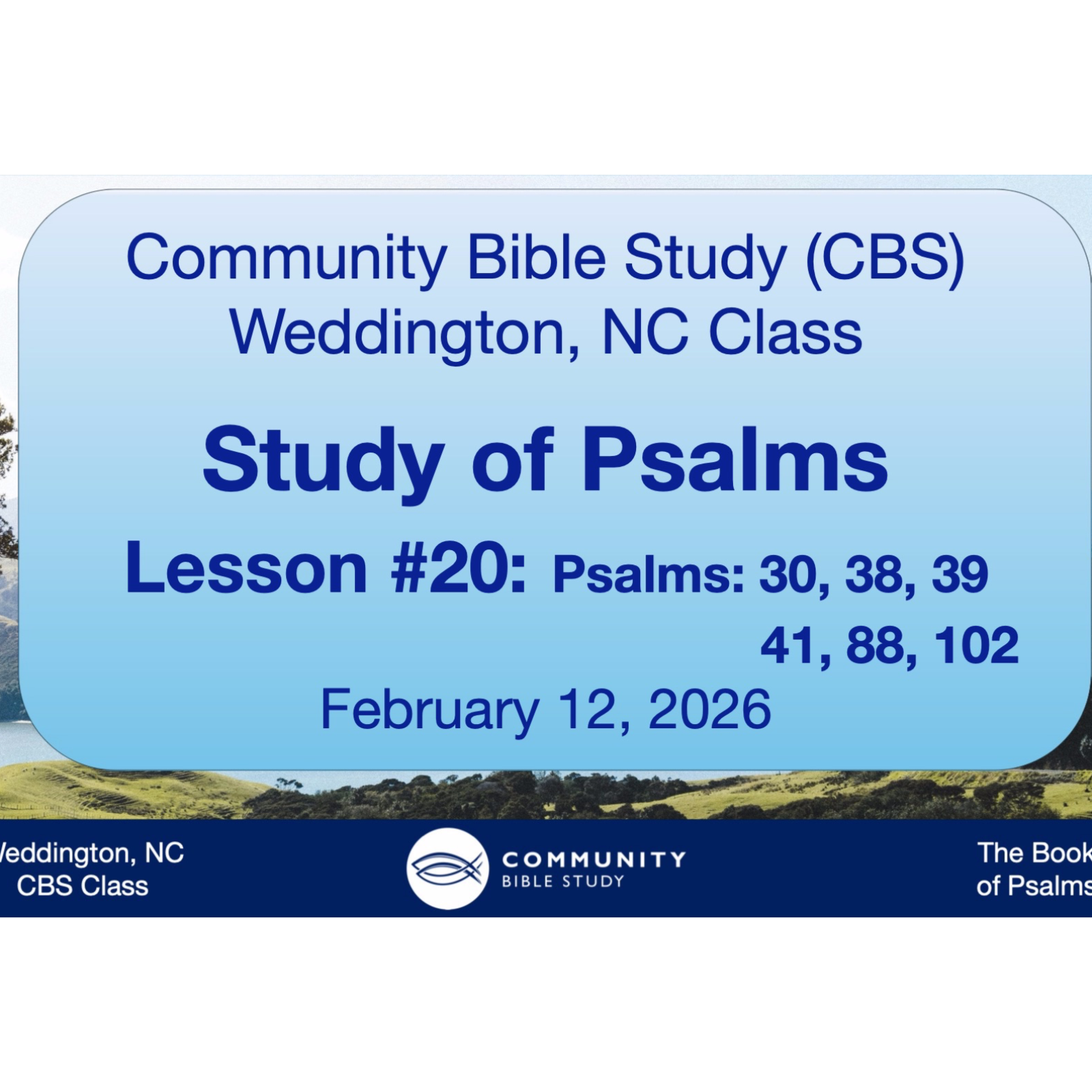 CBS Weddington, NC Class - Study of the Book of Psalms Lesson #20: Psalms 30, 38, 39, 41, 88, 102 episode artwork