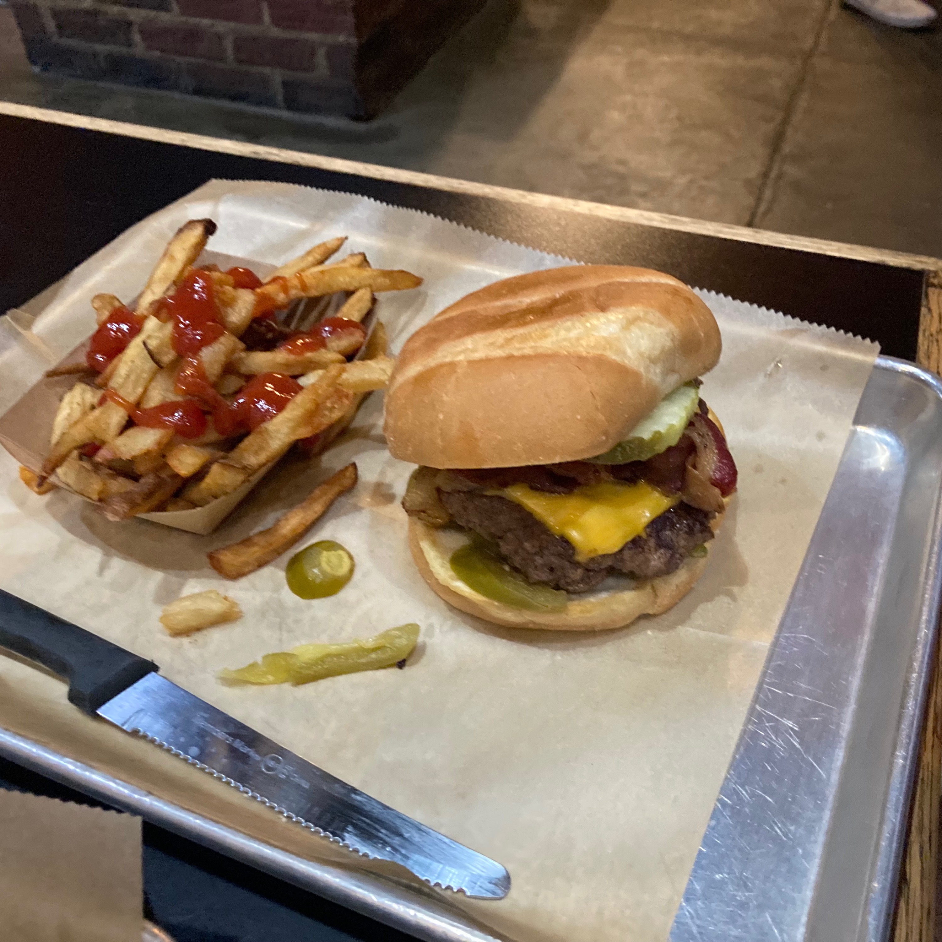 Cheese burgers and fries please 