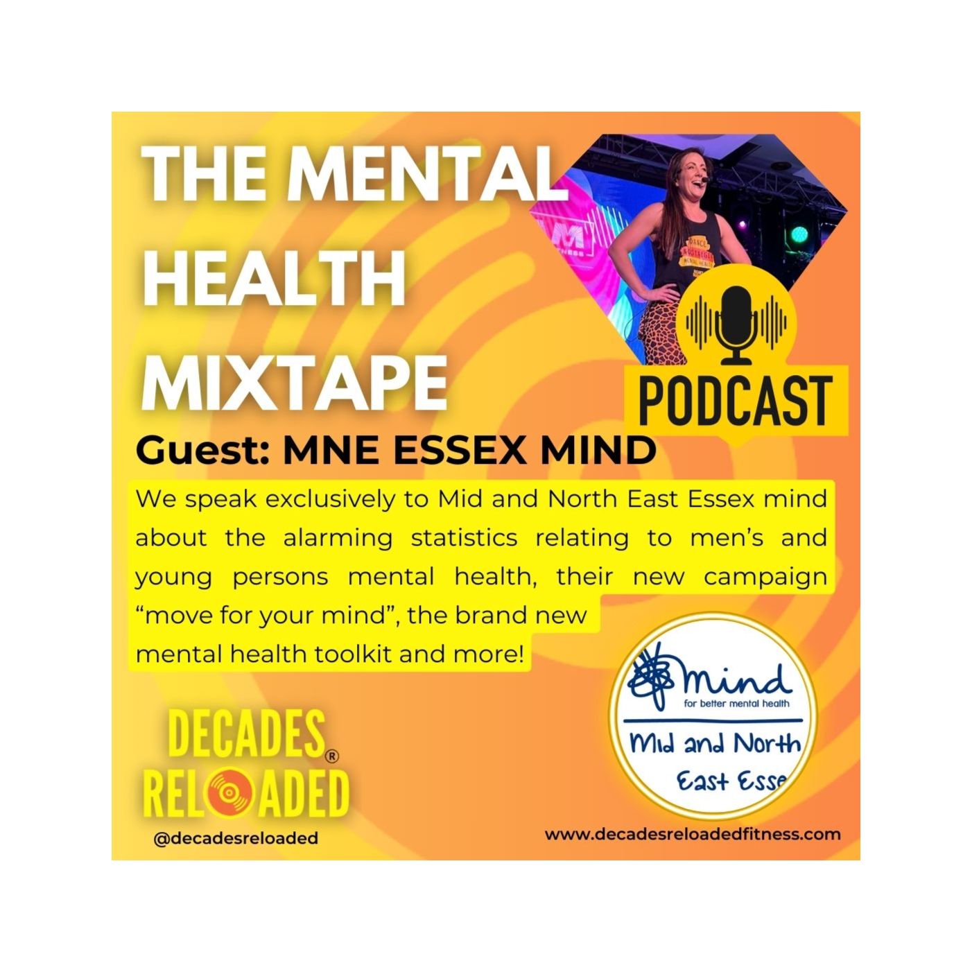 Decades Reloaded community podcast - The mental health mixtape - Episode 4 with Mid and North East Essex Mind episode artwork