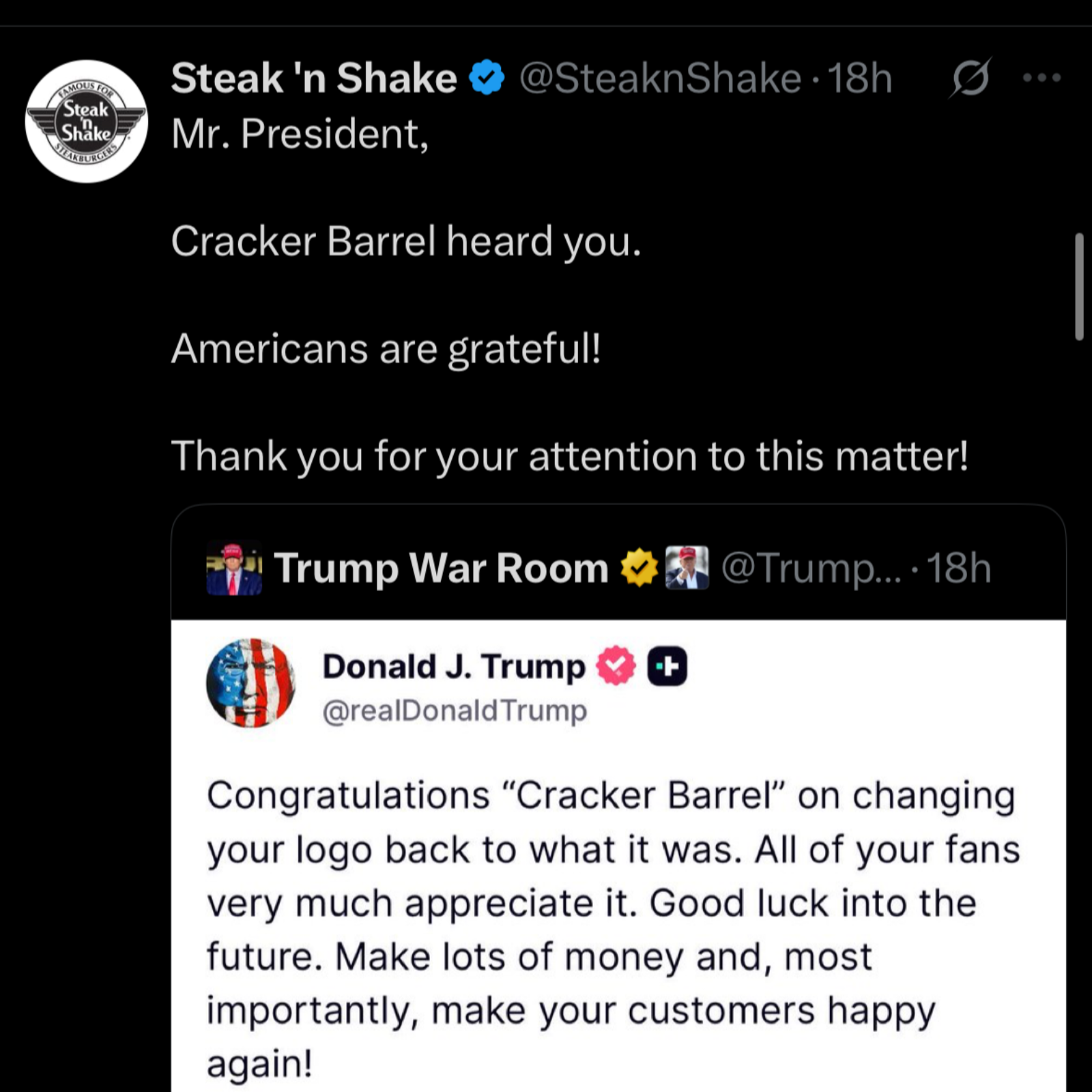 cracker barrel logo change got steak n shake showing out crazy