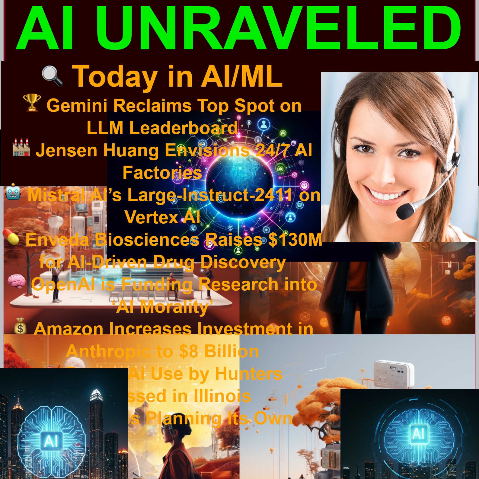 cover of episode Today in AI: 🏆 Gemini Reclaims Top Spot on LLM Leaderboard  🏭 Jensen Huang Envisions 24/7 AI Factories  🤖 Mistral AI’s Large-Instruct-2411 on Vertex AI  💊 Enveda Biosciences Raises $130M for AI-Driven Drug Discovery  🧠 ‘AI Morality’