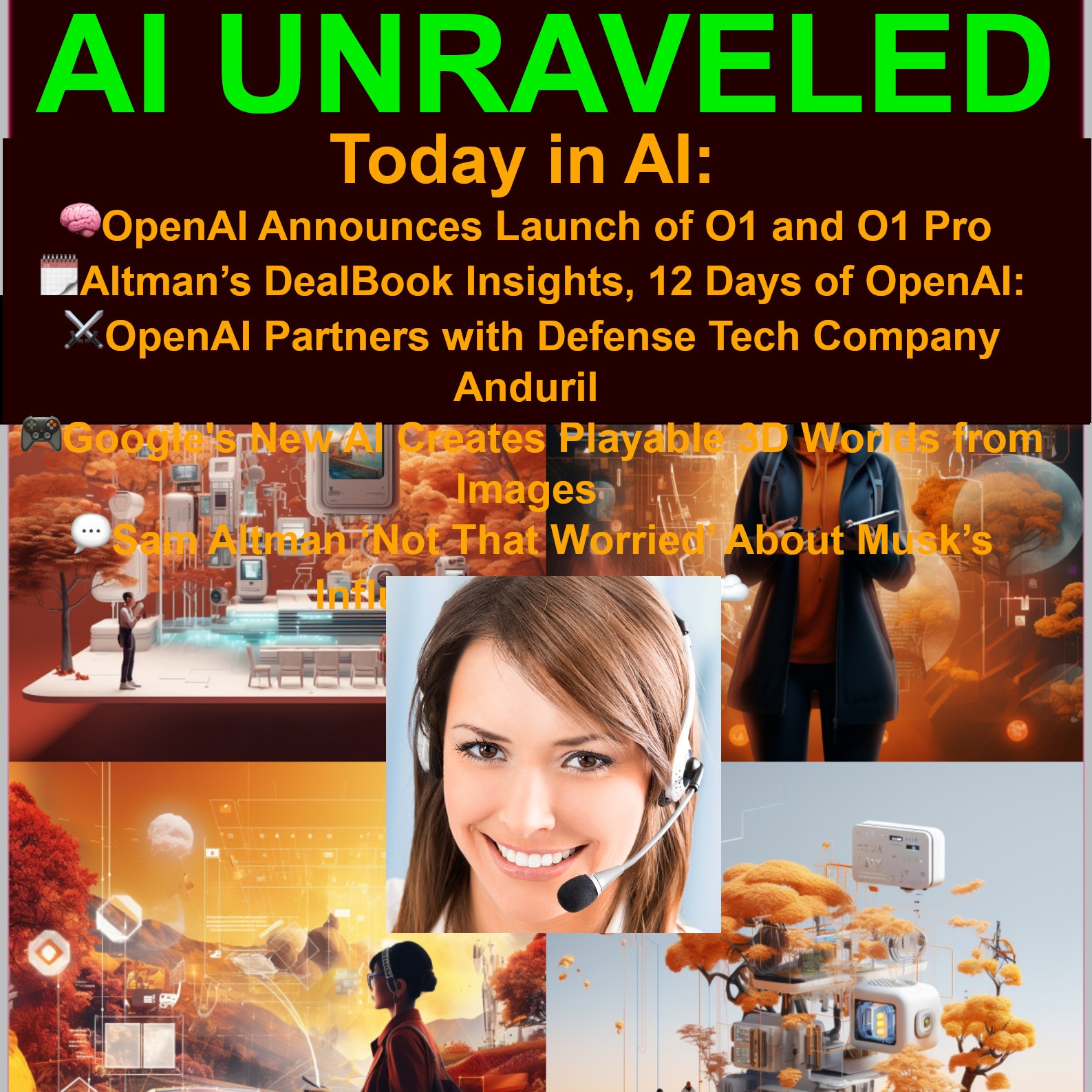 Today in AI: 🧠OpenAI Announces Launch of O1 and O1 Pro 🗓️Altman’s DealBook Insights, 12 Days of OpenAI: ⚔️OpenAI Partners with Defense Tech Company Anduril 🎮Google's New AI Creates Playable 3D Worlds from Images 