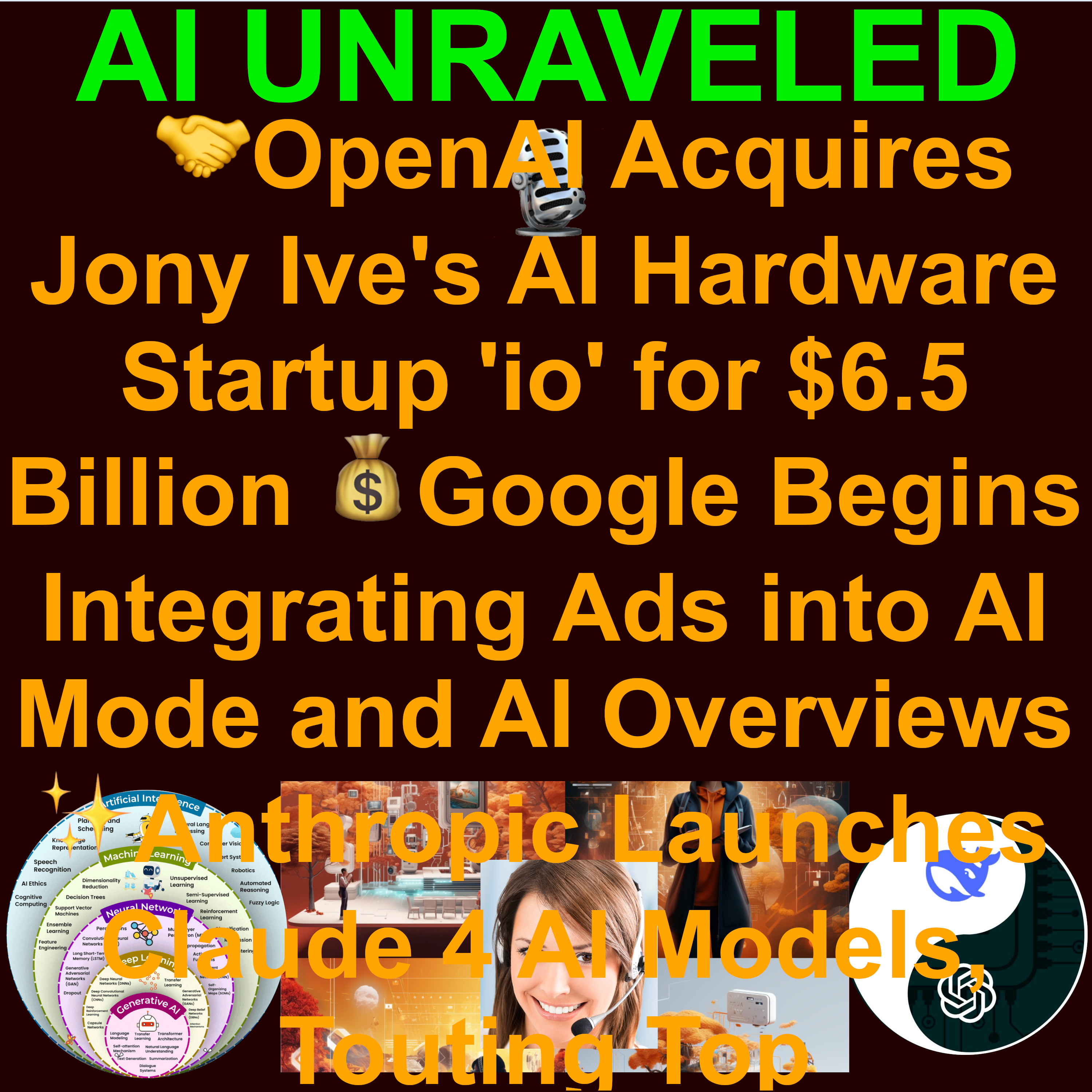 AI Daily News May 22 2025: 🤝OpenAI Acquires Jony Ive's AI Hardware Startup 'io' for $6.5 Billion 💰Google Begins Integrating Ads into AI Mode and AI Overviews ✨Anthropic Launches Claude 4 AI Models, Touting Top Performance 🛍️Shopify New AI Store ..