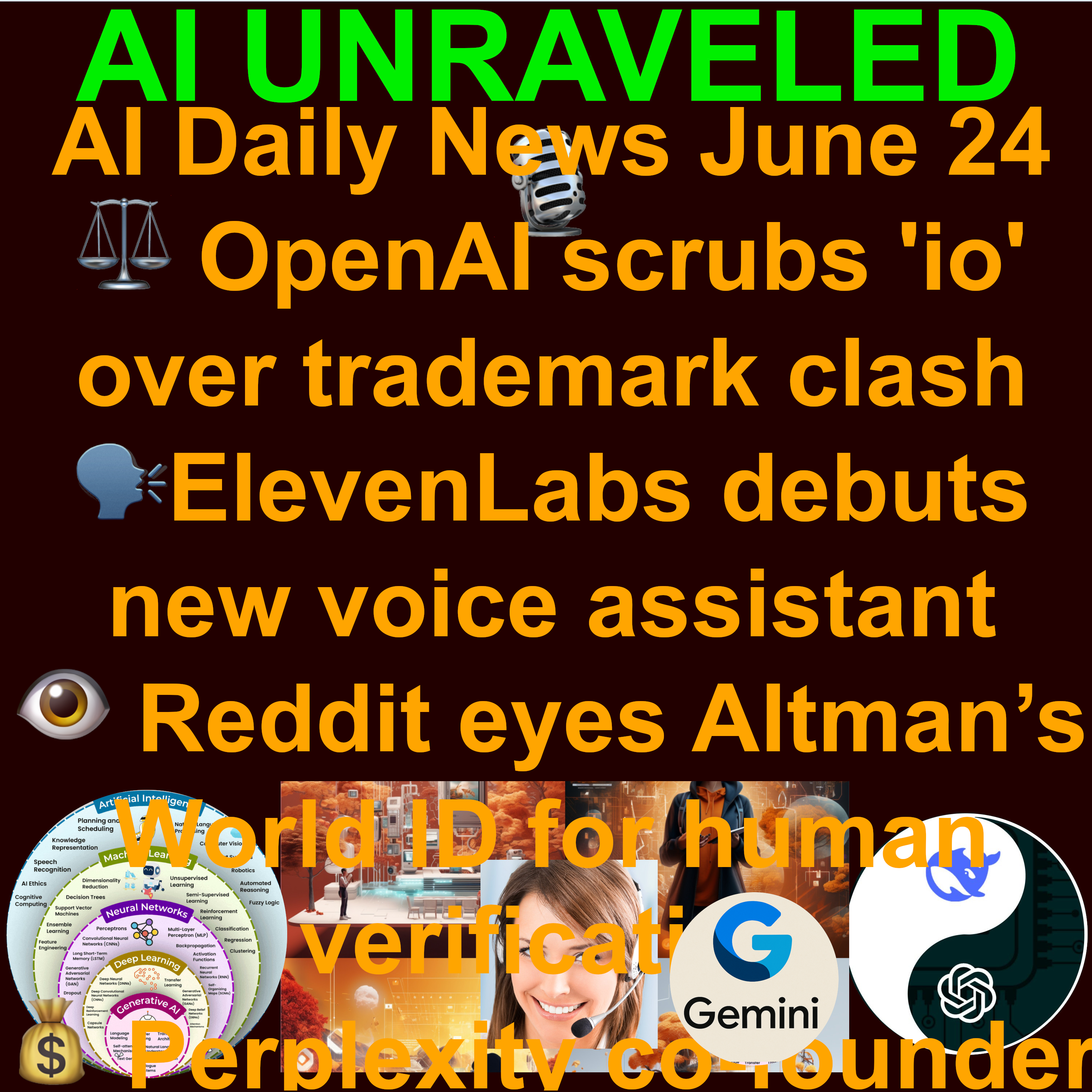 AI Daily News 20250624: ⚖️OpenAI scrubs 'io' over trademark clash 🗣️ElevenLabs debuts new voice assistant 👁️Reddit eyes Altman’s World ID for human verification 💰 Perplexity co-founder puts $100M toward AI research and a lot more