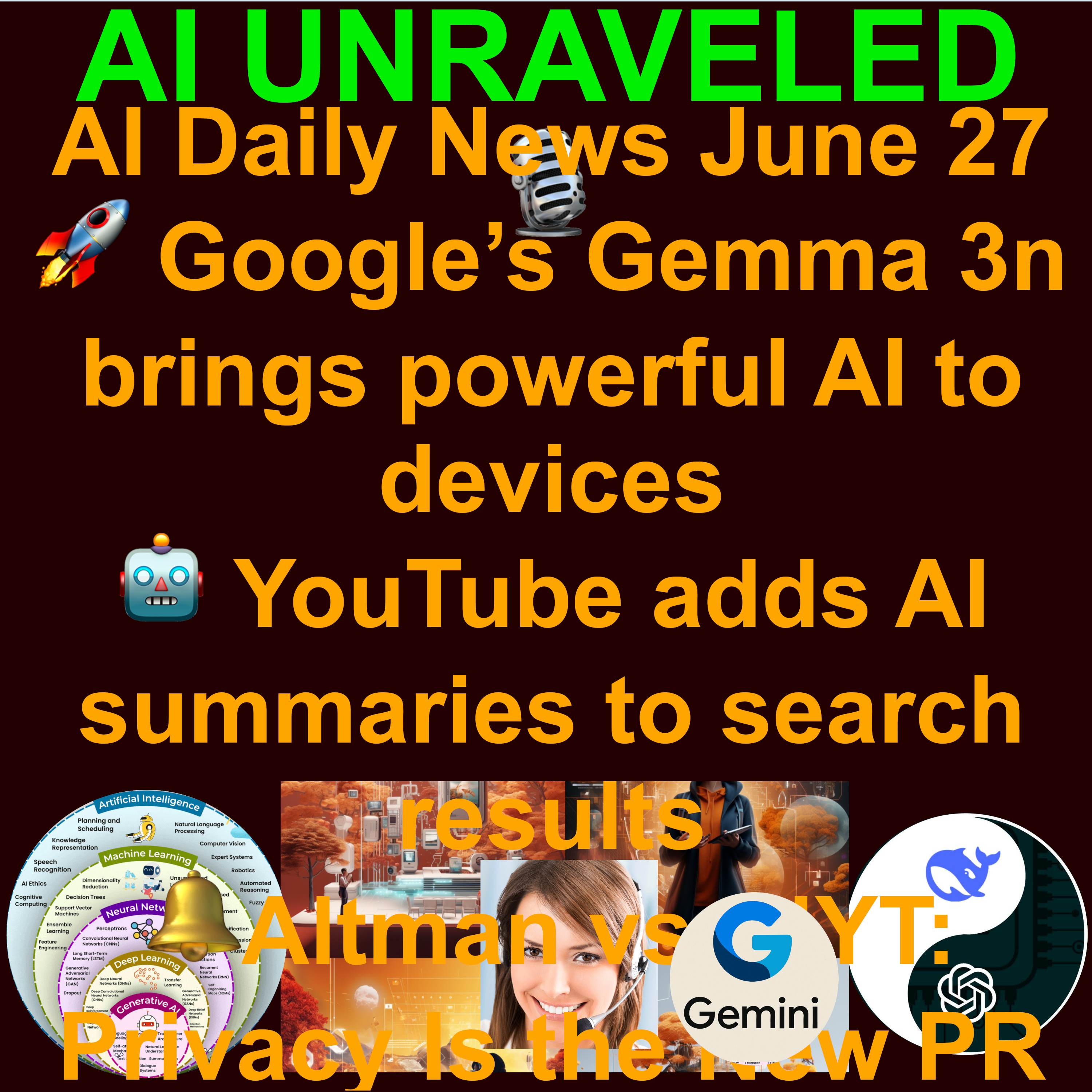 AI Daily News June 27: 🚀Google’s Gemma 3n brings powerful AI to devices 🫂 Anthropic studies Claude’s emotional support 🔔Altman vs. NYT: Privacy Is the New PR Weapon  🤖YouTube adds AI summaries to Search Results 🥊 Meta poaching OpenAI researchers