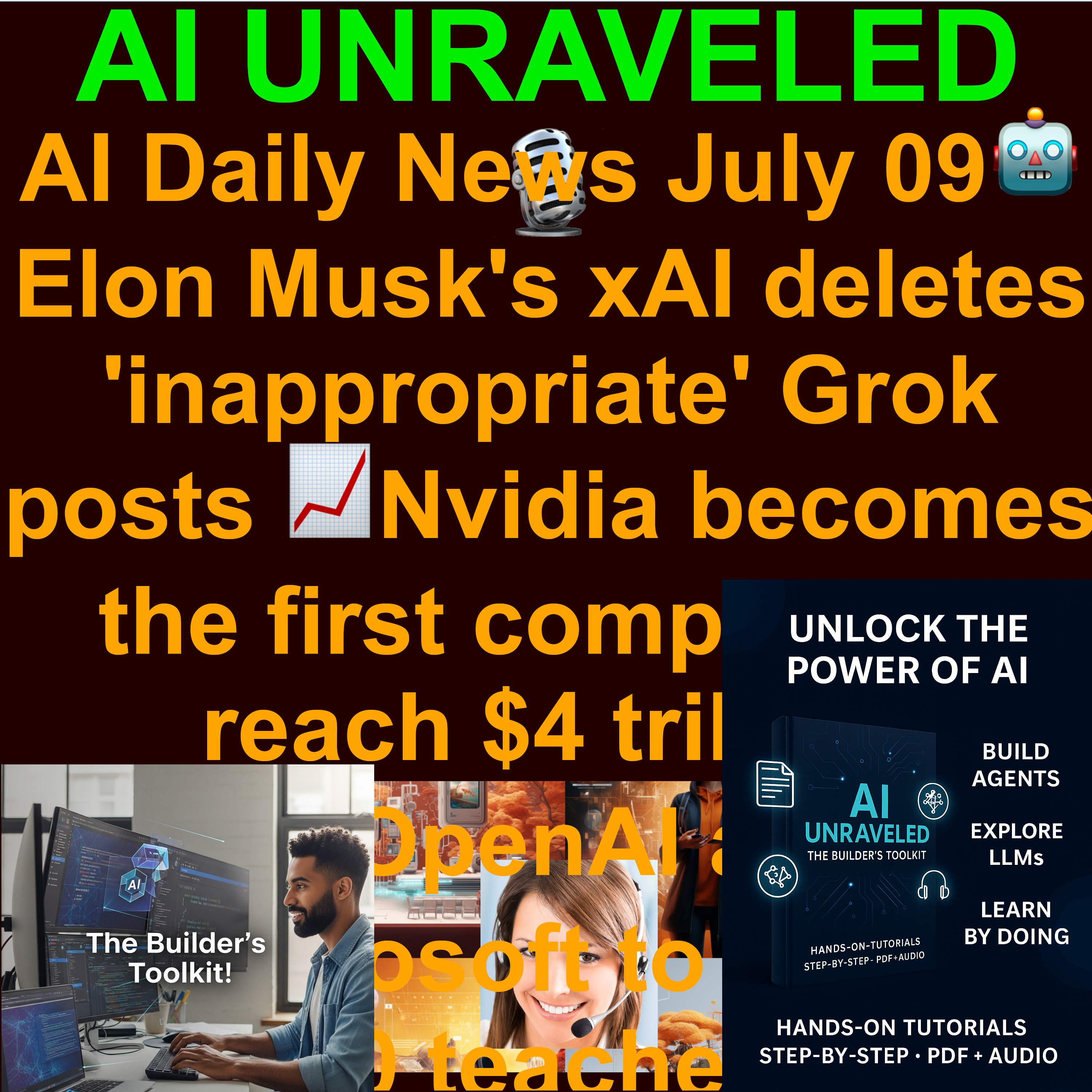 AI Daily News July 09th 2025: 🤖Elon Musk's xAI deletes 'inappropriate' Grok posts 📈Nvidia becomes the first company to reach $4 trillion 🎓OpenAI and Microsoft to train 400,000 teachers in AI  🍏Meta just bought its way into the future of computing