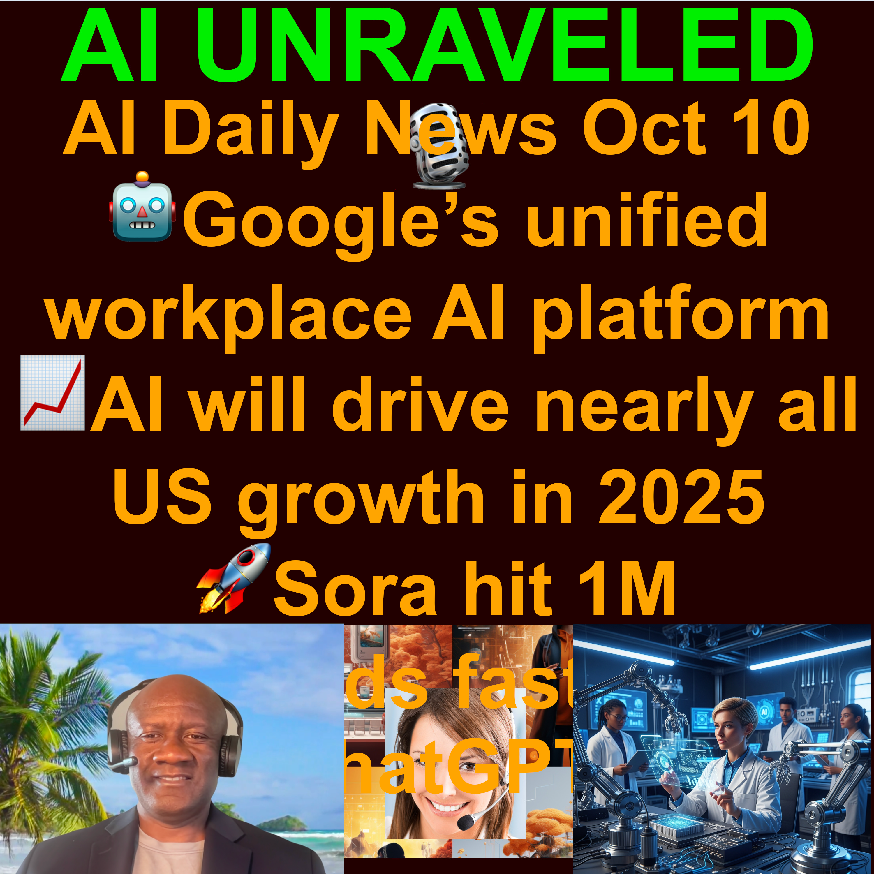 AI Daily News Rundown: 📈 AI will drive nearly all US growth in 2025  🚀 Sora hit 1M downloads faster than ChatGPT  🤖 Google’s unified workplace AI platform 🇵🇭 Philippines M7.4 quake AI Angle 🏅María Corina Machado & more (October 10 2025)