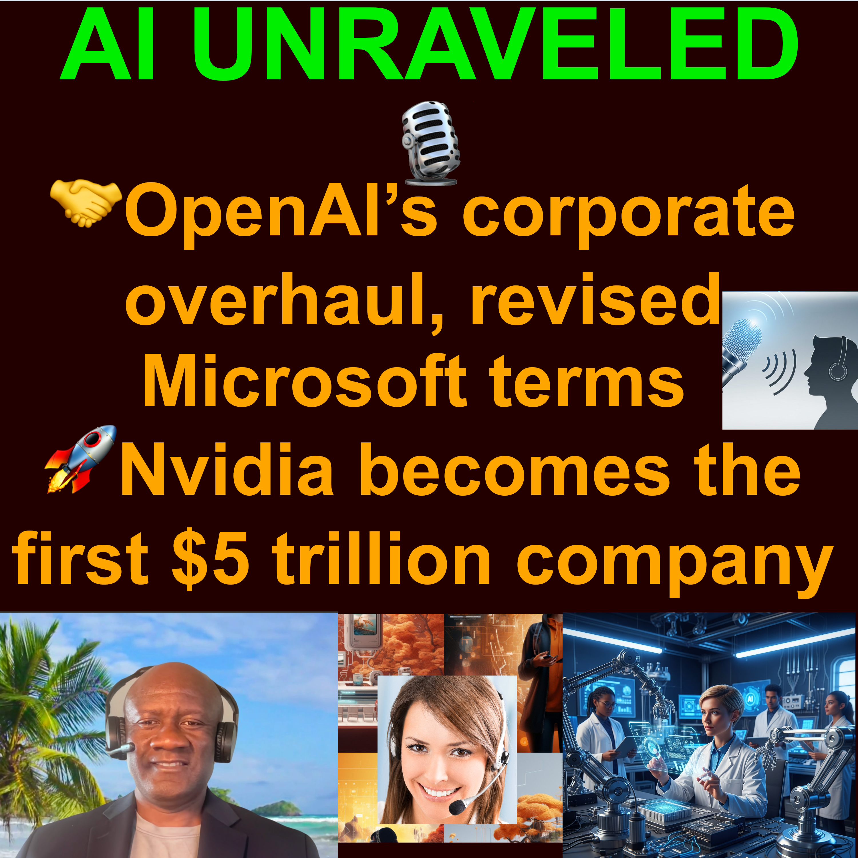 AI Daily News Rundown: 🤝OpenAI’s corporate overhaul, revised Microsoft terms 🚀Nvidia becomes the first $5 trillion company 🦾The first consumer humanoid robot is here ✨ YouTube now uses AI to upscale TV videos & more AI Daily News Rundown: 🤝OpenAI’s corporate overhaul, revised Microsoft terms 🚀Nvidia becomes the first $5 trillion company 🦾The first consumer humanoid robot is here ✨ YouTube now uses AI to upscale TV videos & more