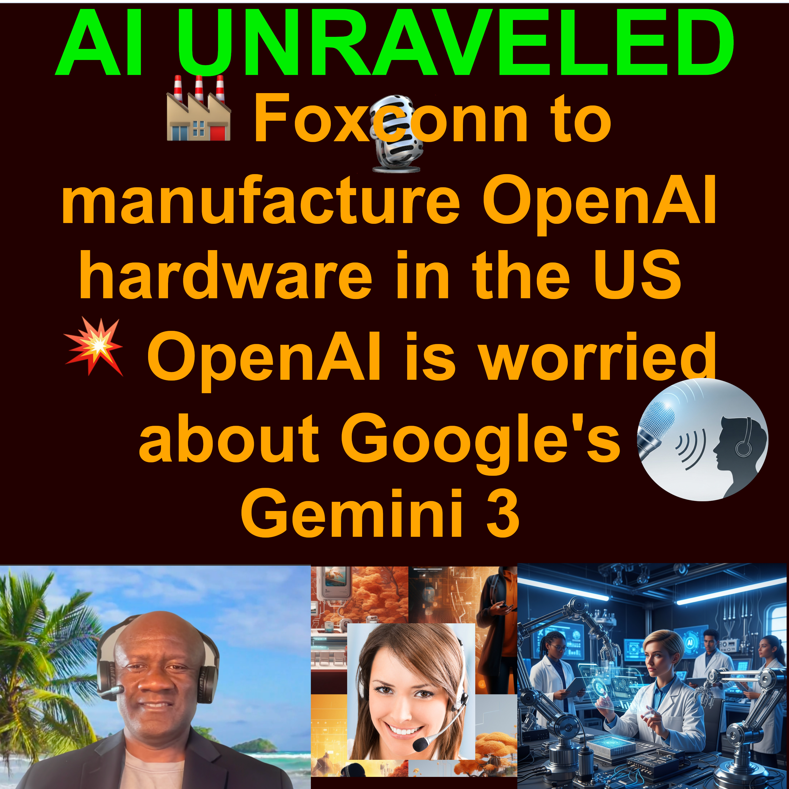 AI Daily News Rundown: 🏭 Foxconn to manufacture OpenAI hardware in the US 💥 OpenAI is worried about Google's Gemini 3 🍌 Google drops next-gen Nano Banana Pro  🫂 OpenAI launches ChatGPT group chats to all tiers  & more